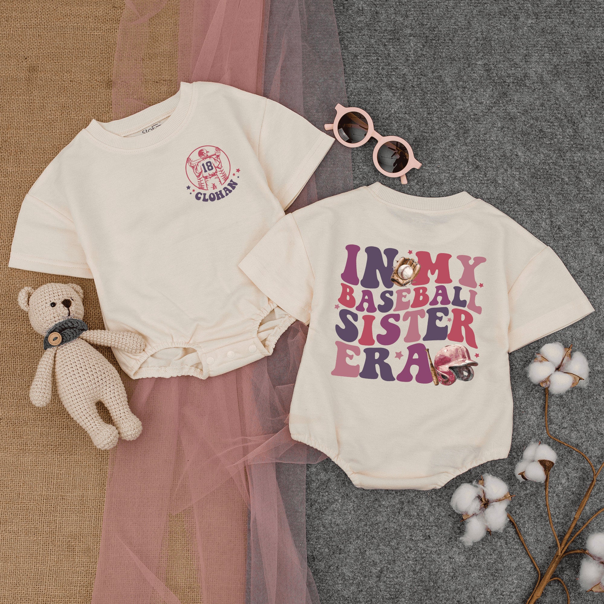 Girls Baseball Romper with "In My Baseball Sister Era" Design