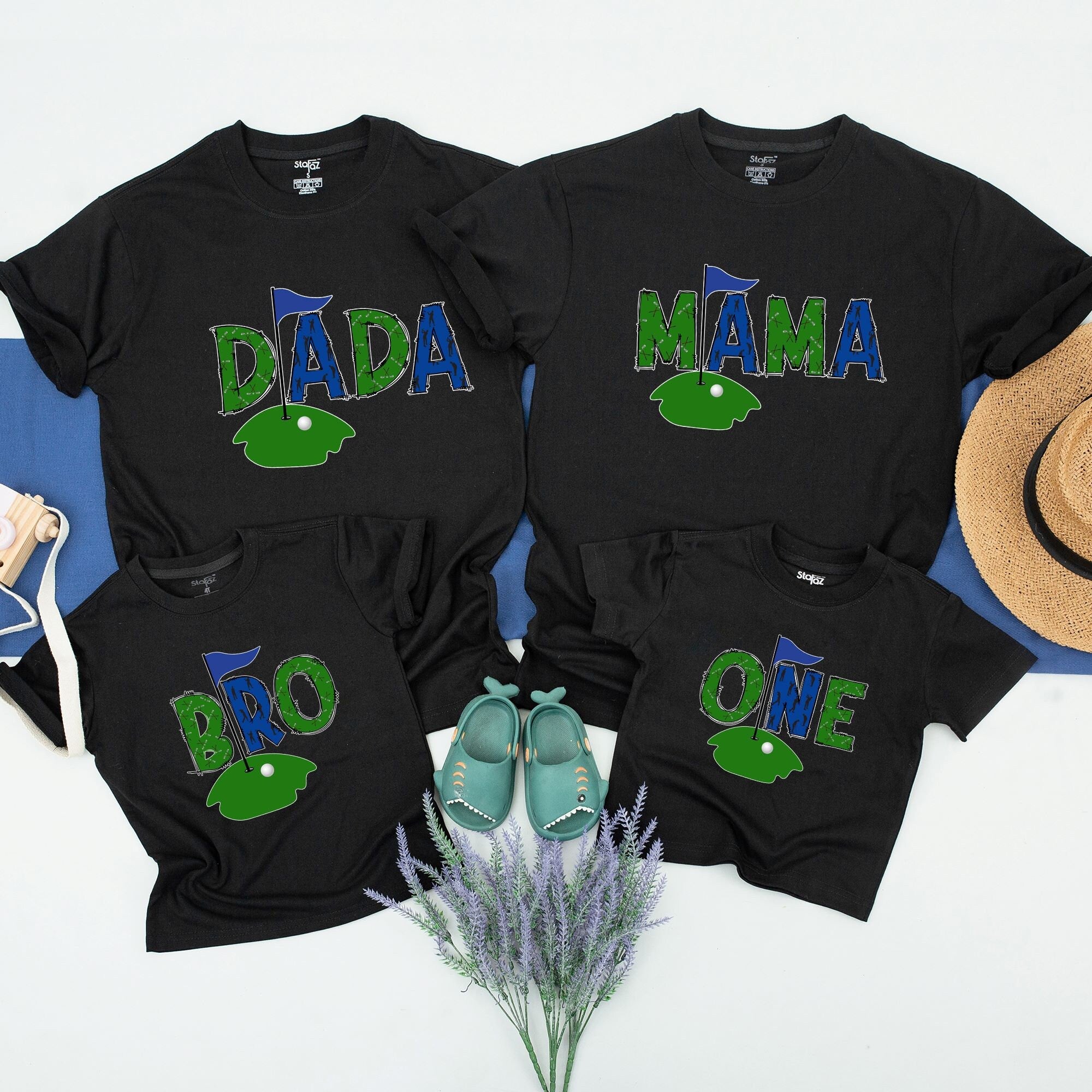 Golf Birthday Shirt Matching Family Outfit 1st Birthday Golf-Themed Party Tee Custom Names for Baby Toddler Mom Dad Brother Sister