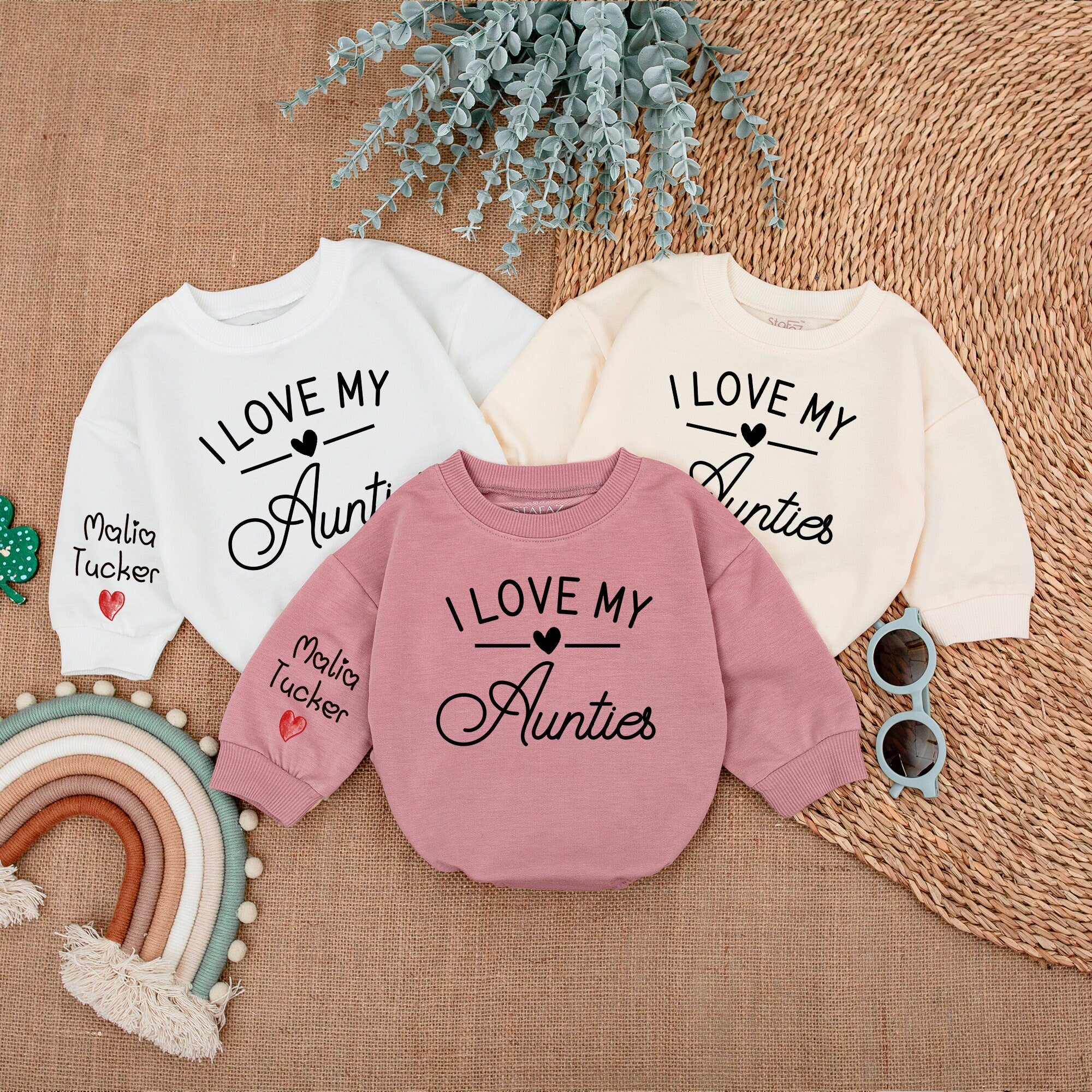 I Love My Aunties Baby Romper with Personalized Sleeve