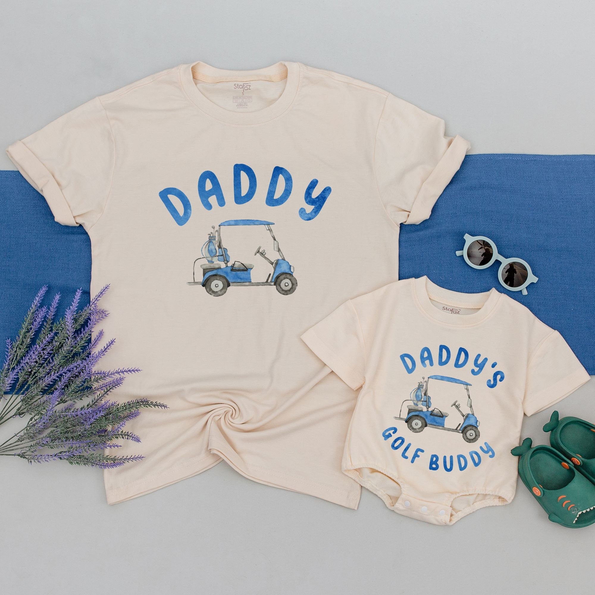 Matching Daddy and Daddy's Golf Buddy Shirts Boho Vibe Gift Set for Boys Father's Day Casual Soft Cotton Blue Earthy Tones
