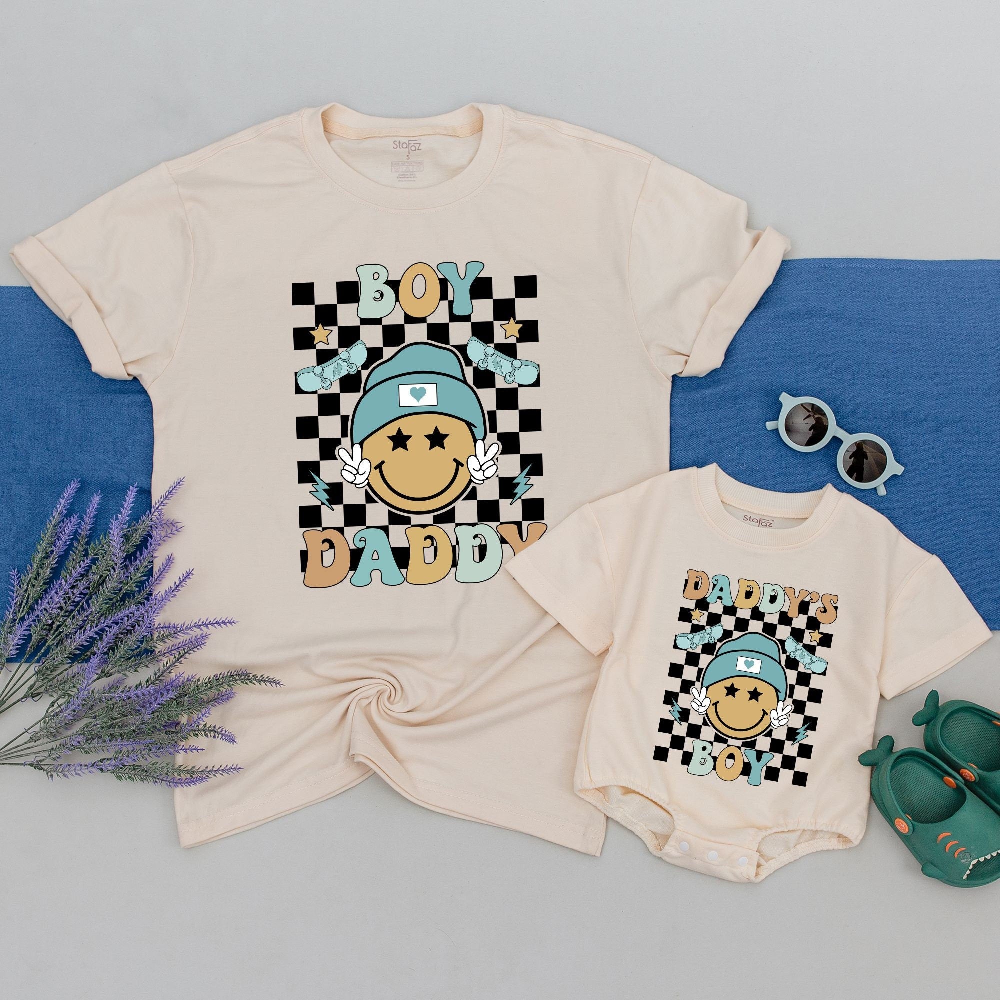 Boy Daddy Matching Shirt with Smiling Face Vibrant Colors Fun Father Son Outfit Soft Cotton Gift for New Dads and Baby Boys