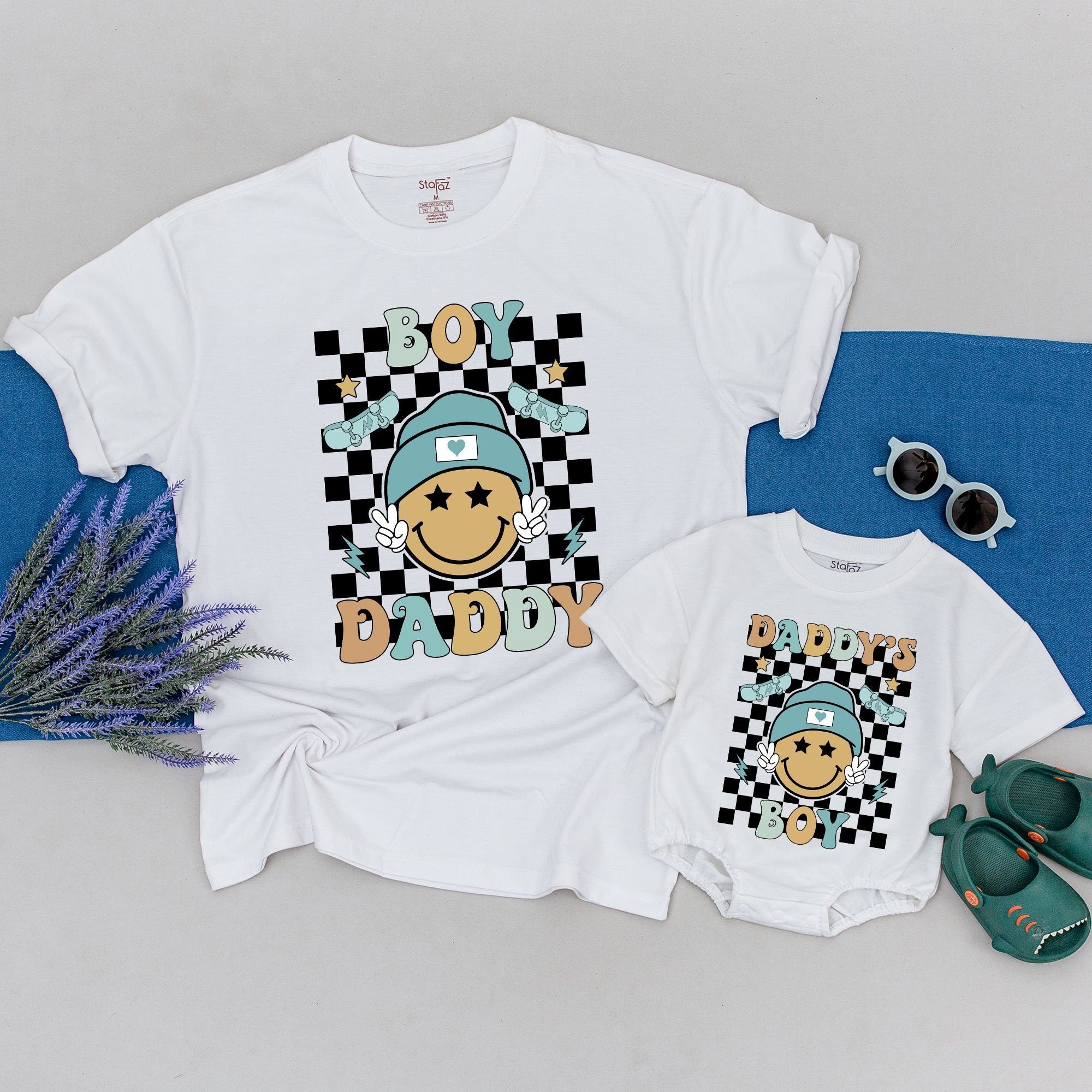 Boy Daddy Matching Shirt with Smiling Face Vibrant Colors Fun Father Son Outfit Soft Cotton Gift for New Dads and Baby Boys