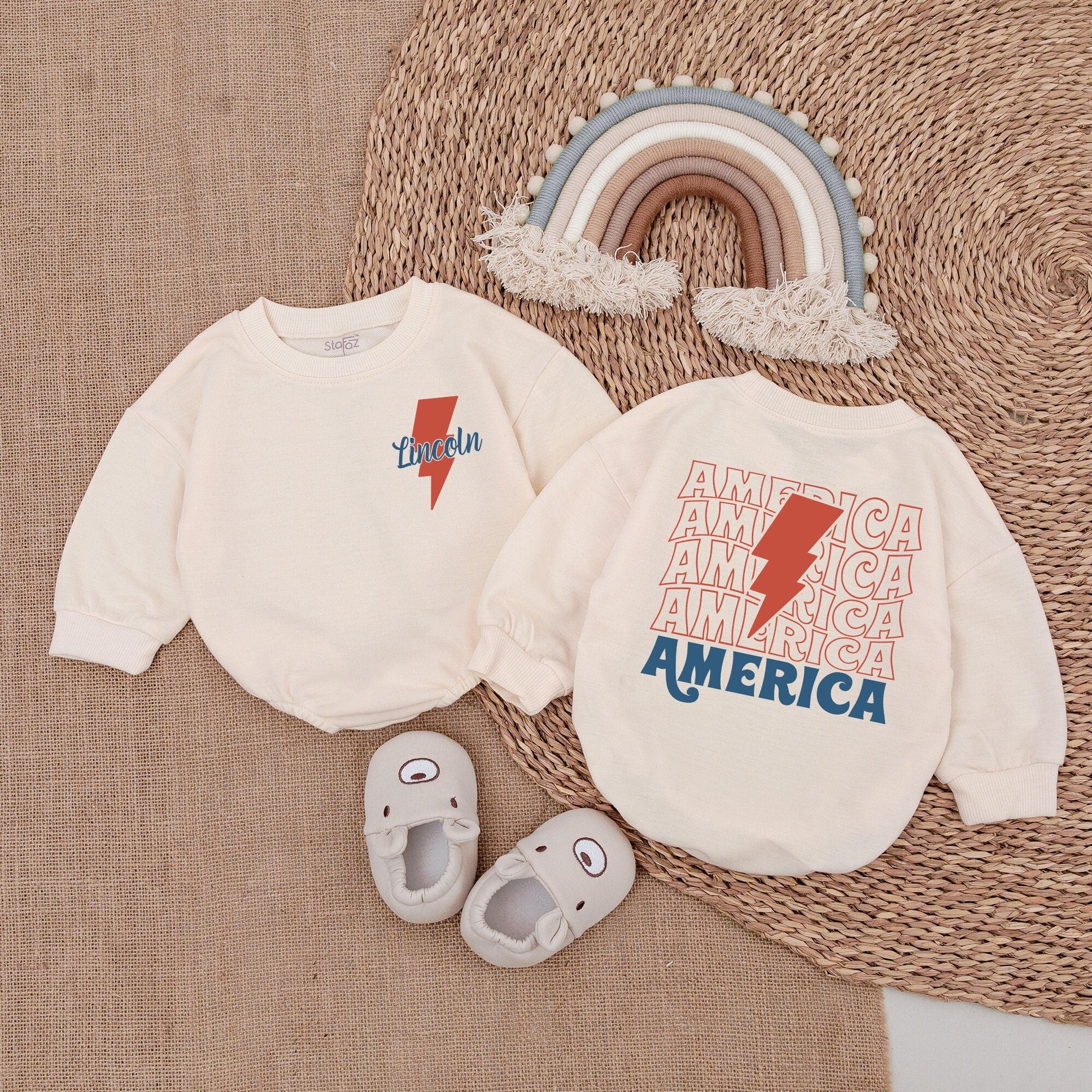 Customizable Retro 4th of July Romper with Name - Unique Baby Outfit