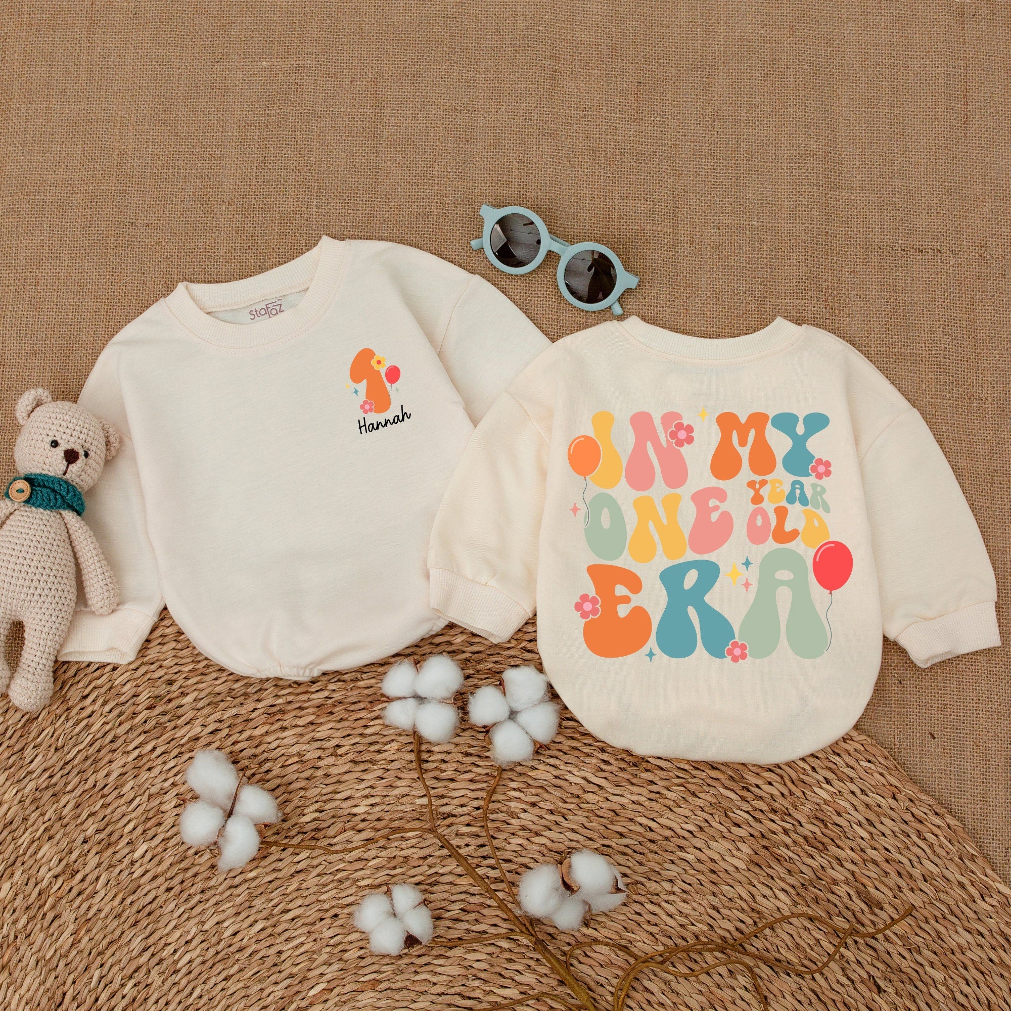 Personalized In My One Year Old Era Romper for Baby Girl First Birthday Floral Smash Cake Outfit Vibrant Colors Comfortable Cotton Design