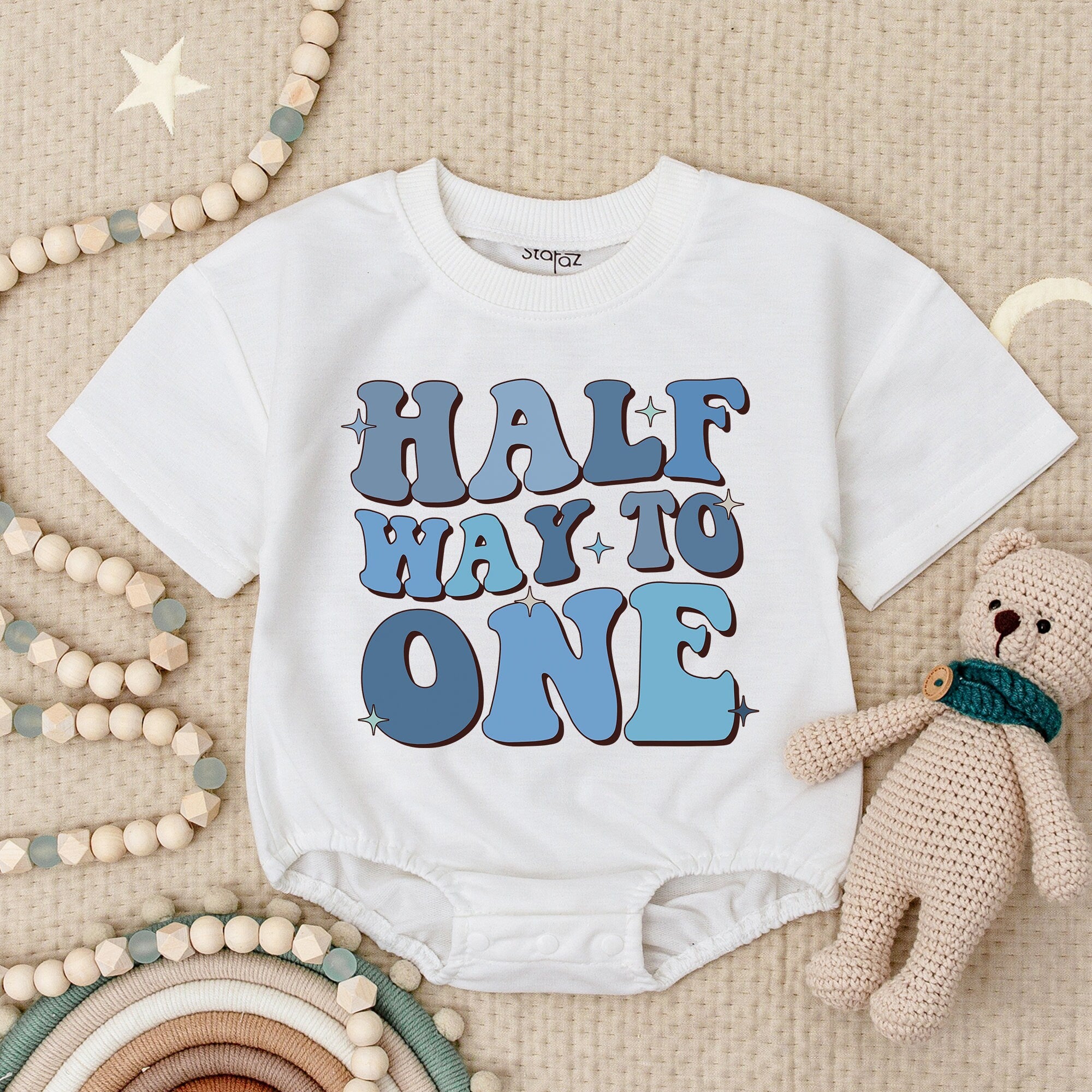 Half Way to One Birthday Romper for Boys with Fun Design