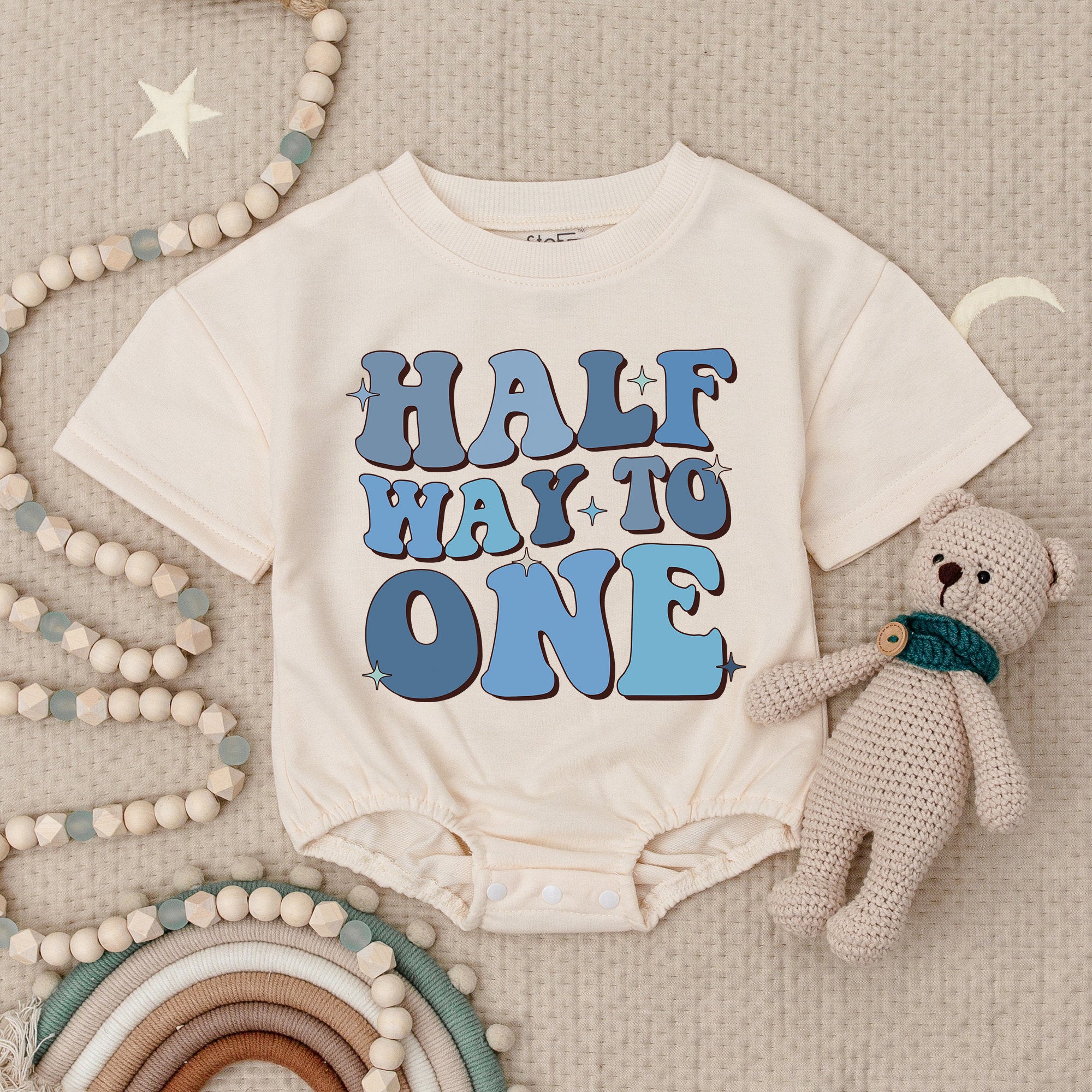 Half Way to One Birthday Romper for Boys with Fun Design