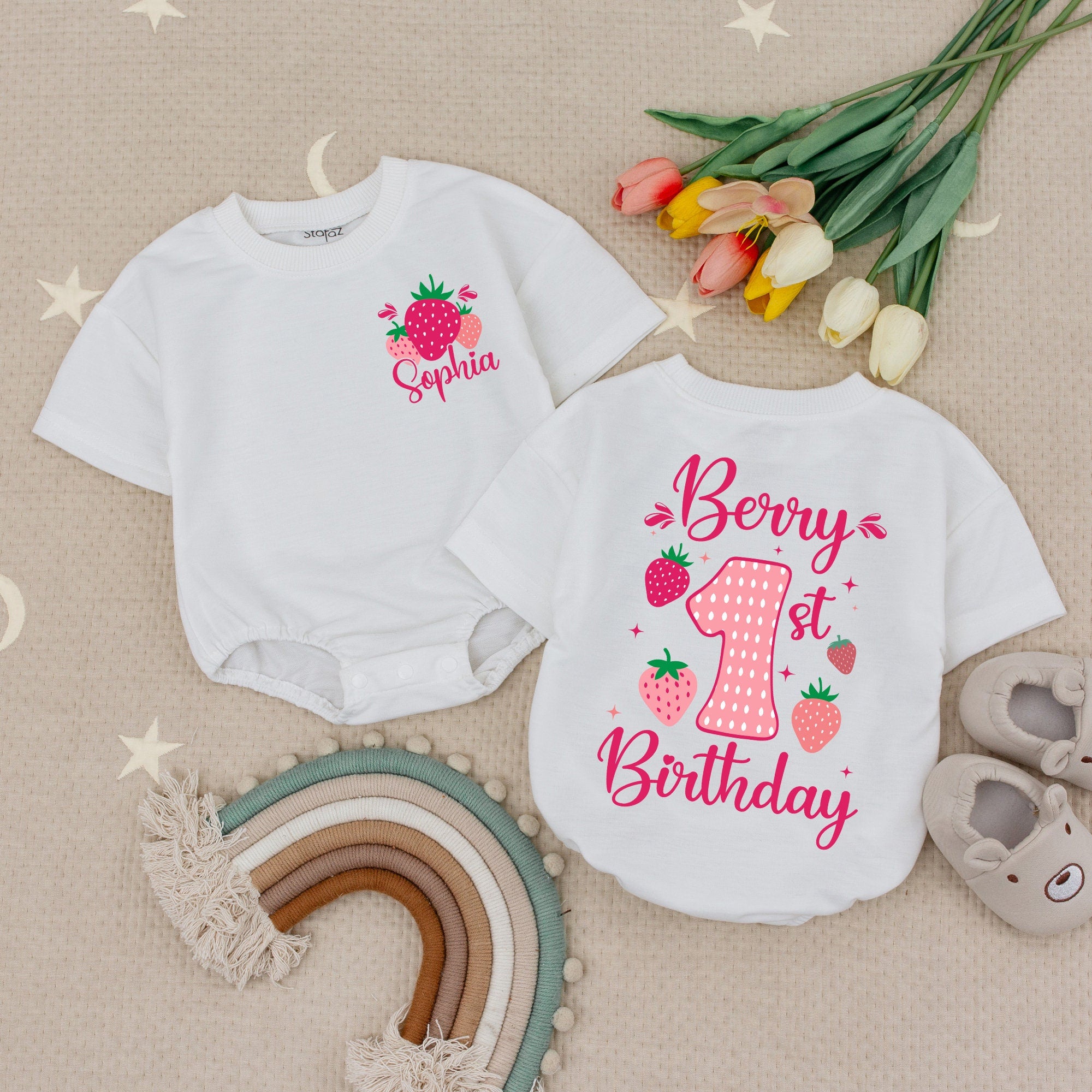 Sophia's Strawberry 1st Birthday Baby Romper