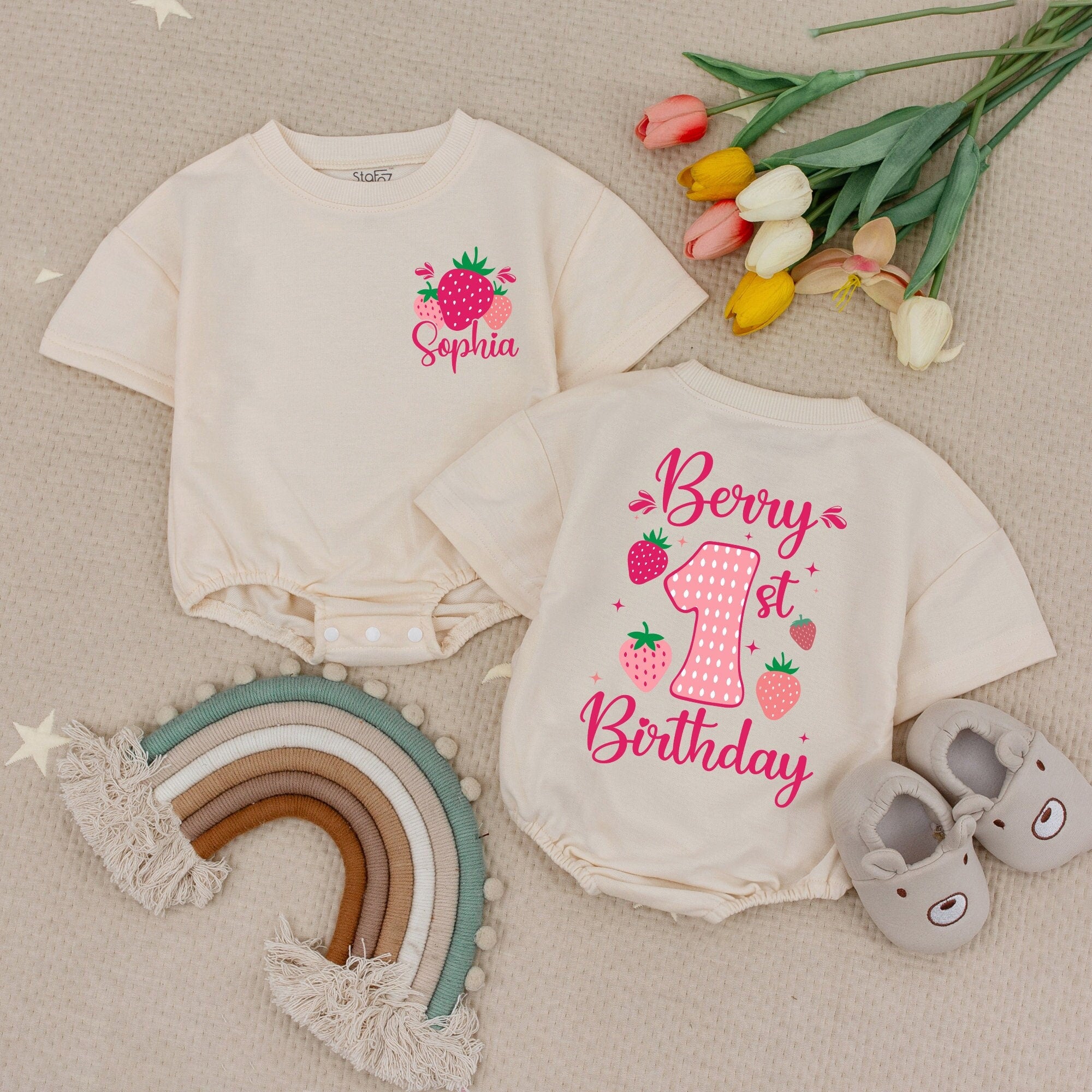 Sophia's Strawberry 1st Birthday Baby Romper