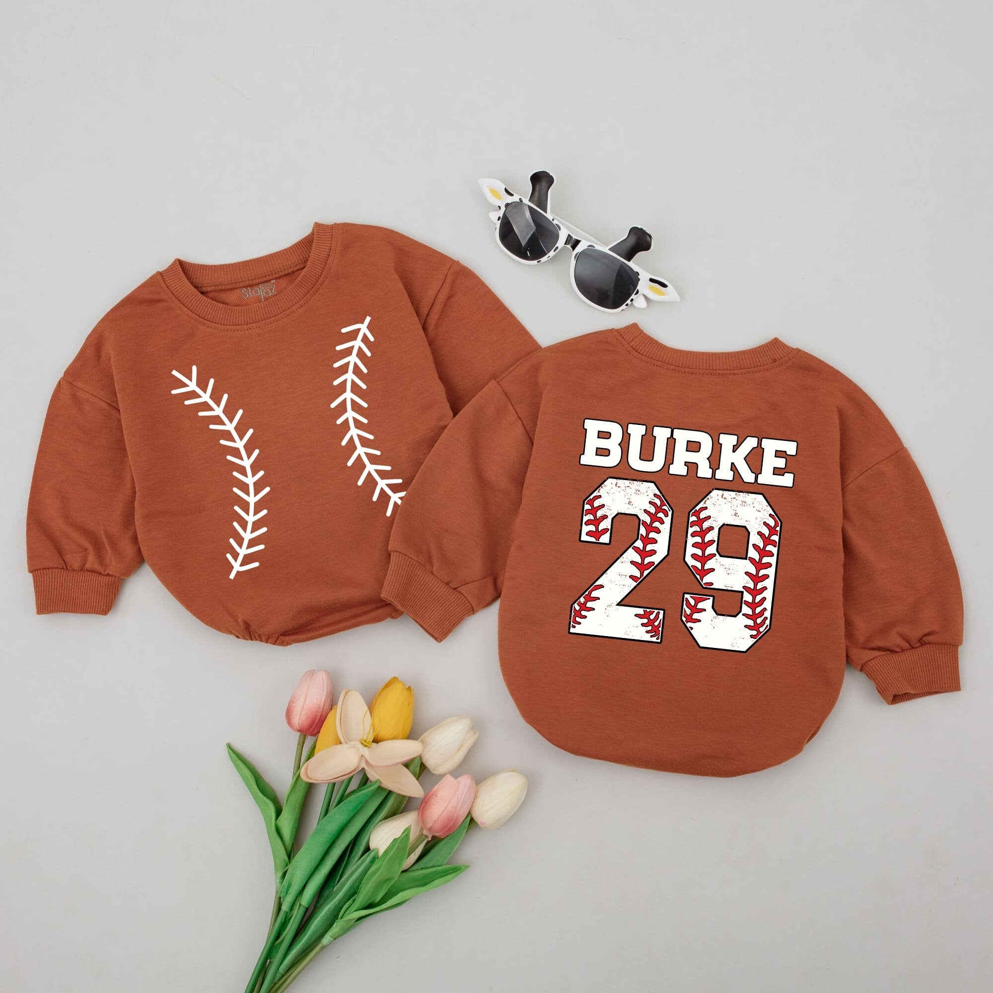 Personalized Baseball Baby Bodysuit with Custom Name & Number