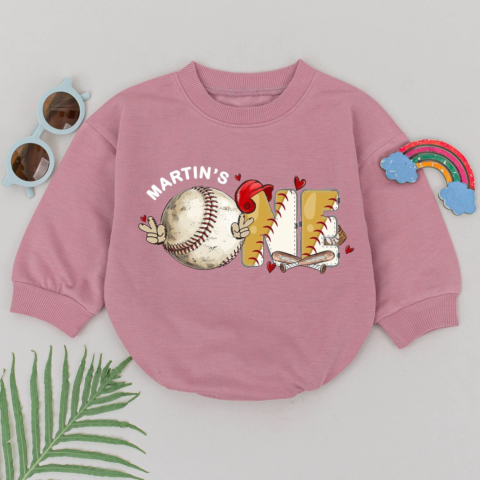 Personalized First Birthday Baseball Romper for Babies Rookie Year Outfit Martin's Soft Custom Gift 1st Party Infant Gameday Style