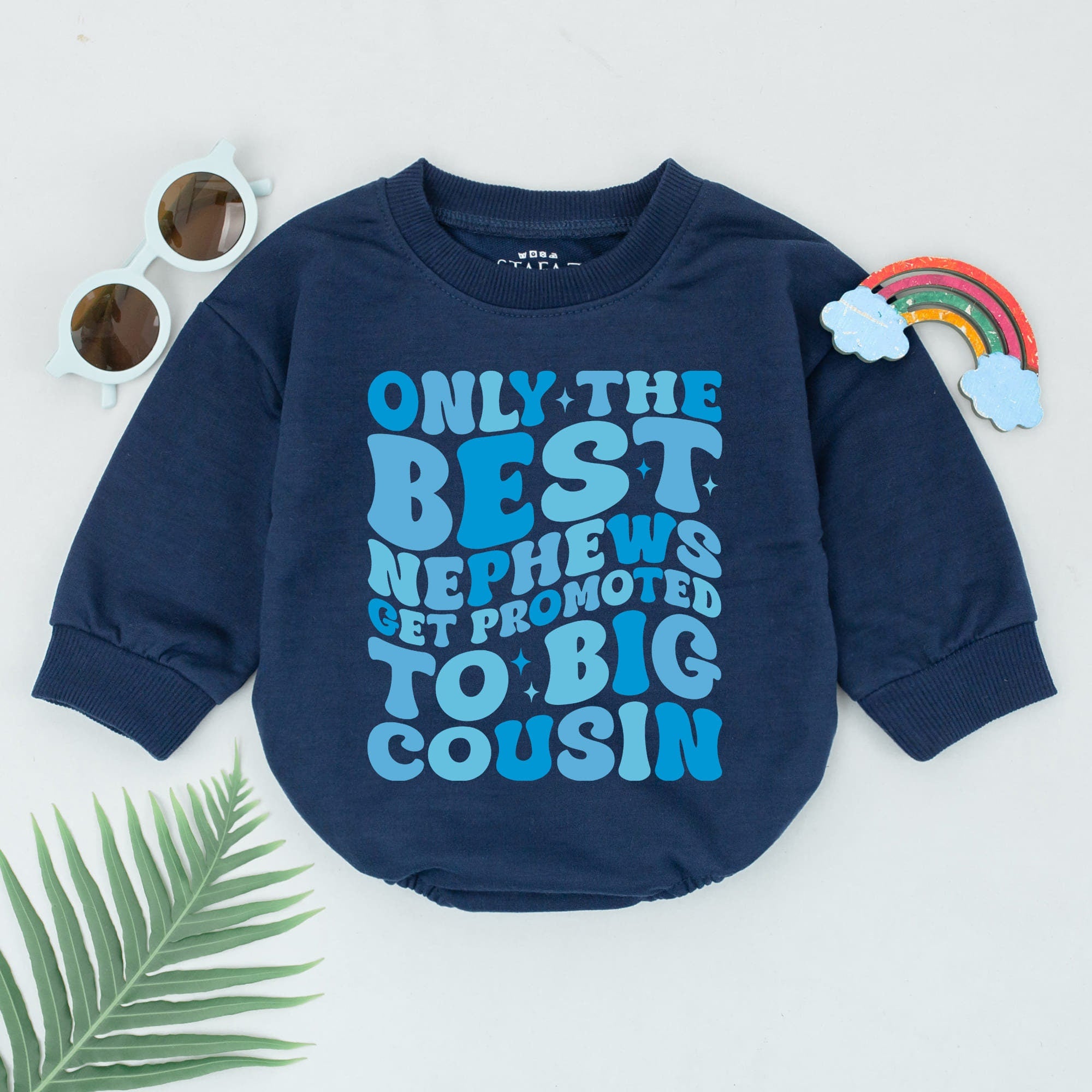 Only the Best Nephews Big Cousin Romper Retro Baby Bodysuit Soft Cotton Outfit Blue Vintage Style Party Gift Infant Clothes