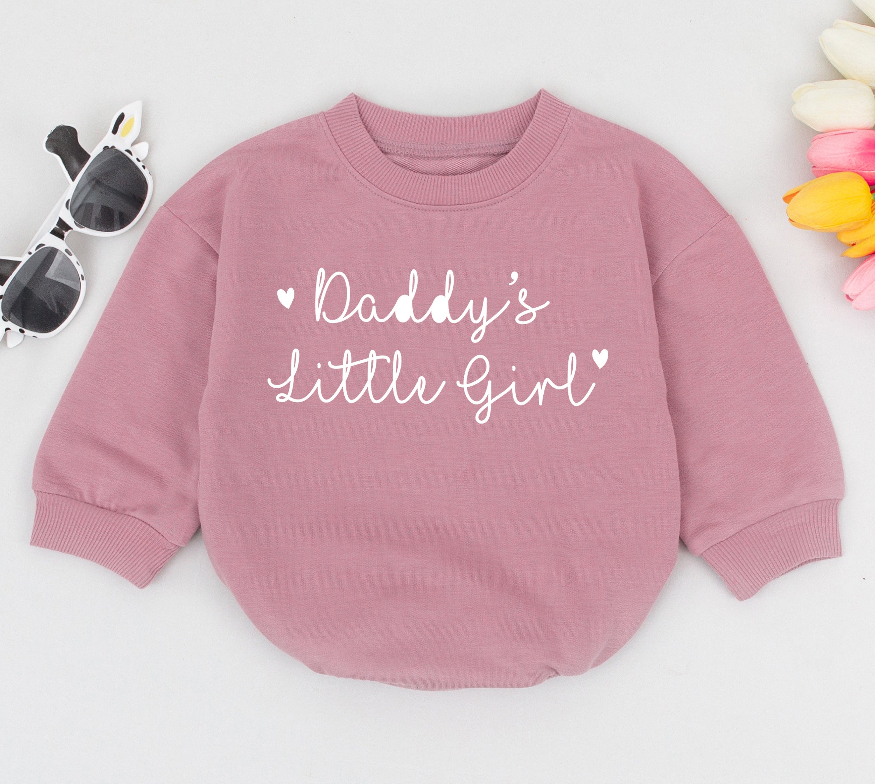 Daddy's Little Girl Pink Romper with Hearts Baby Outfit Gift for Newborn Girls Father's Day Cotton Soft Playful Cursive Design