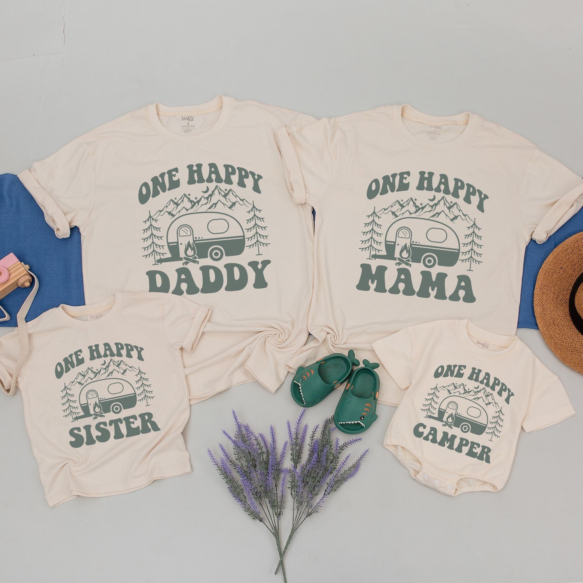 One Happy Retro Camper Family Tees Personalized Camping Birthday Shirt for Baby Toddler Mommy Daddy Soft Cotton Coordinating Outfits