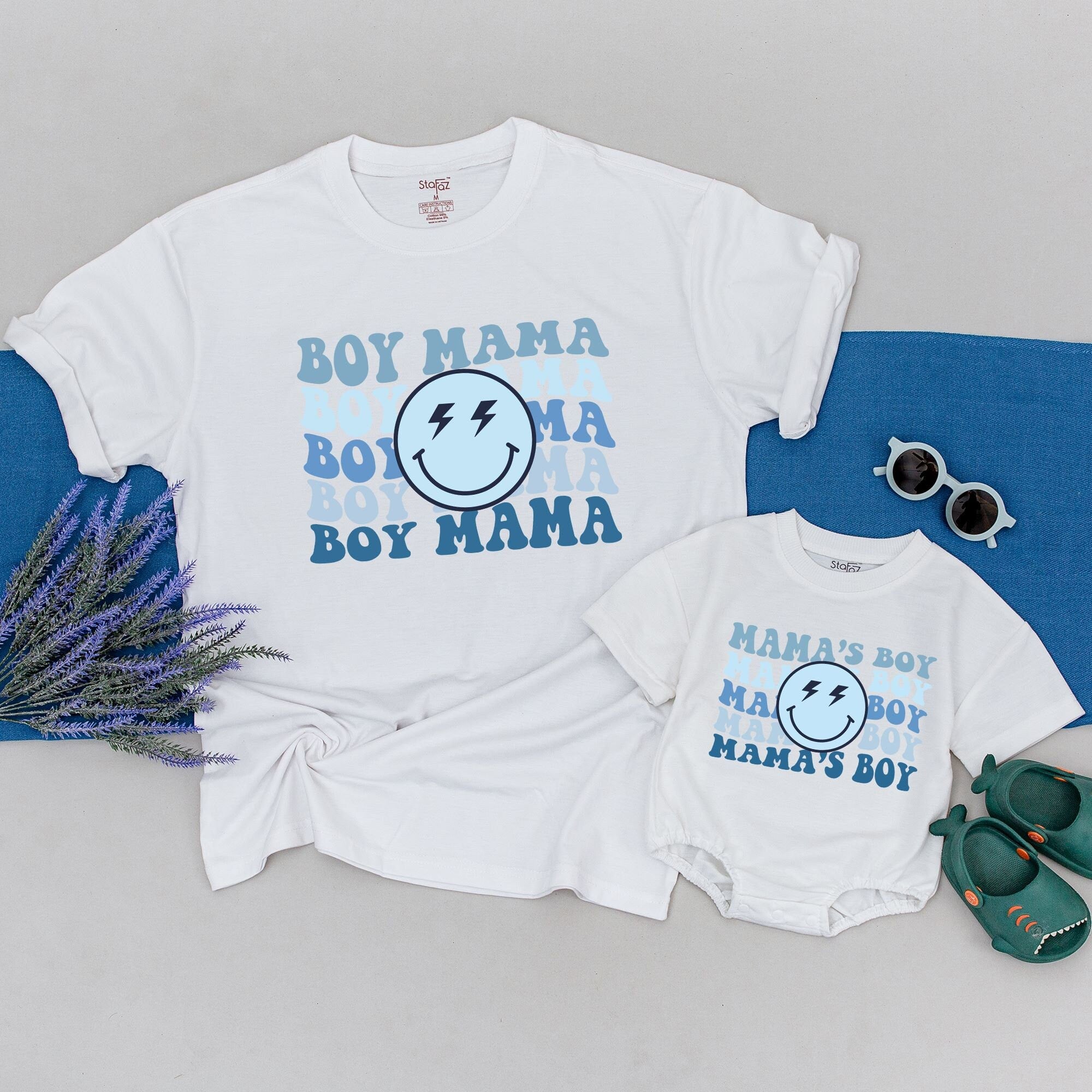 Boy Mama Smiley Face Shirt for Mom and Son Matching Outfit Personalized Cotton Gift for Baby Shower or Casual Toddler Birthday
