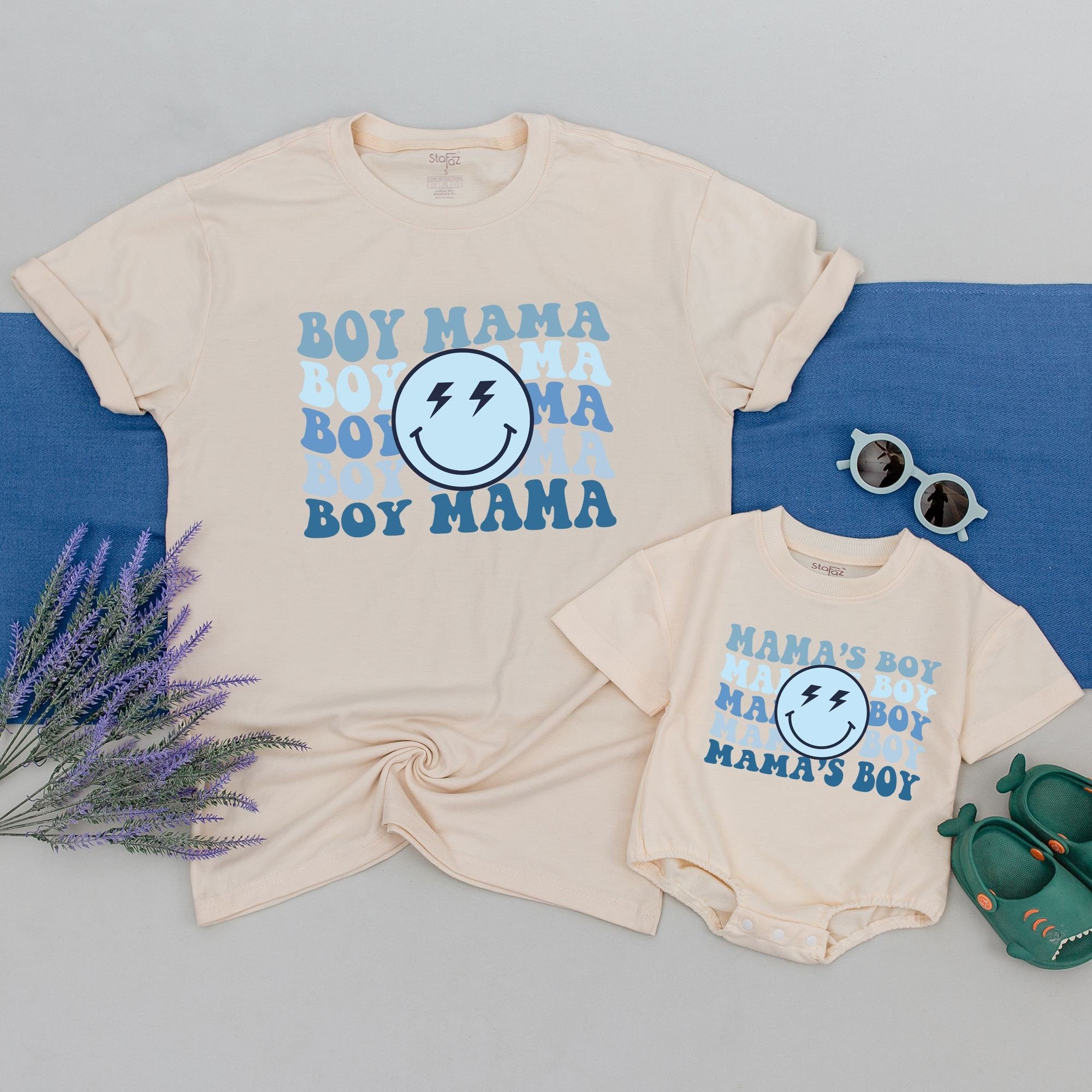 Boy Mama Smiley Face Shirt for Mom and Son Matching Outfit Personalized Cotton Gift for Baby Shower or Casual Toddler Birthday