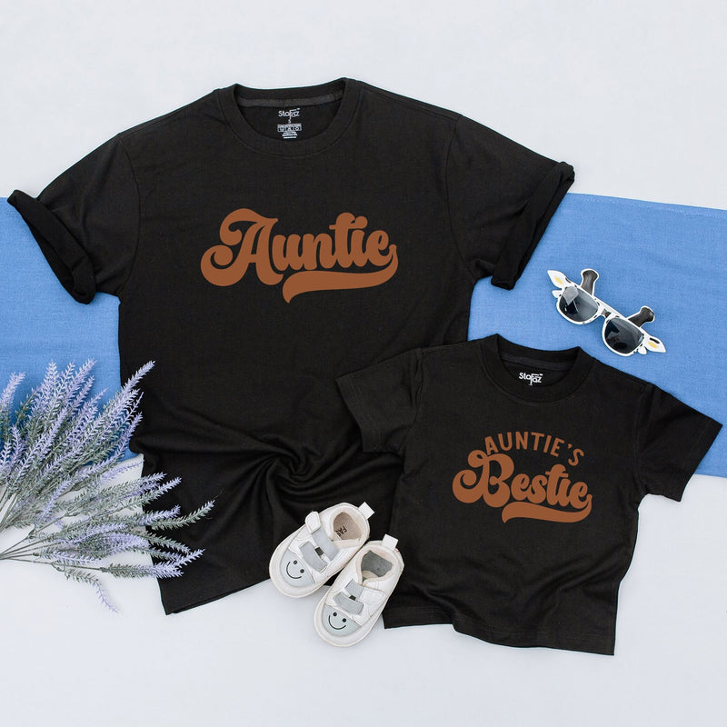 Personalized Auntie and Bestie Shirt Set Retro Style Matching Family Outfit Soft Cotton Gift for Niece Nephew Birthday or Casual Wear