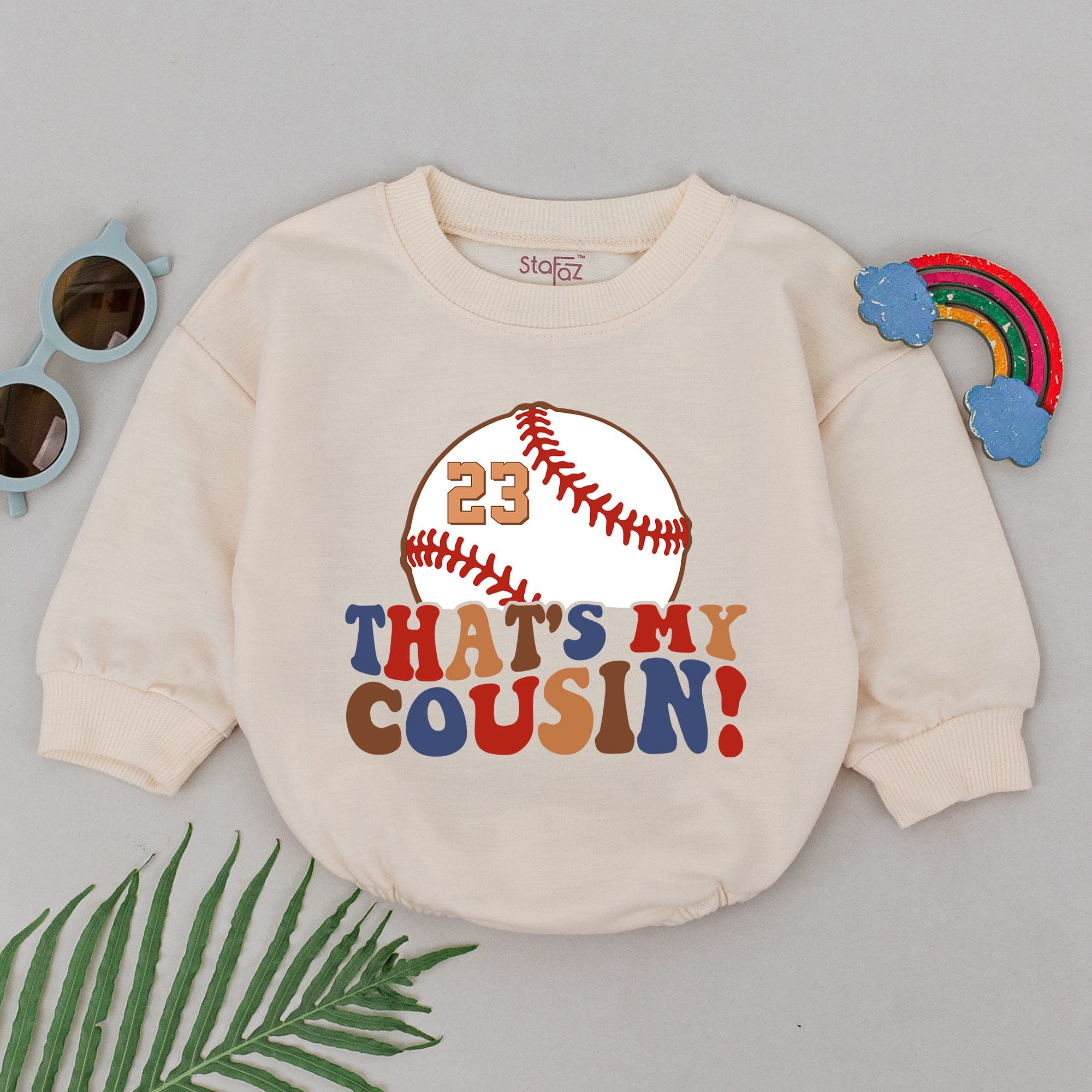 Personalized That's My Cousin Baseball Romper for Babies Retro Sporty Outfit Gameday Natural Bubble Soft Cotton Infant Birthday Gift