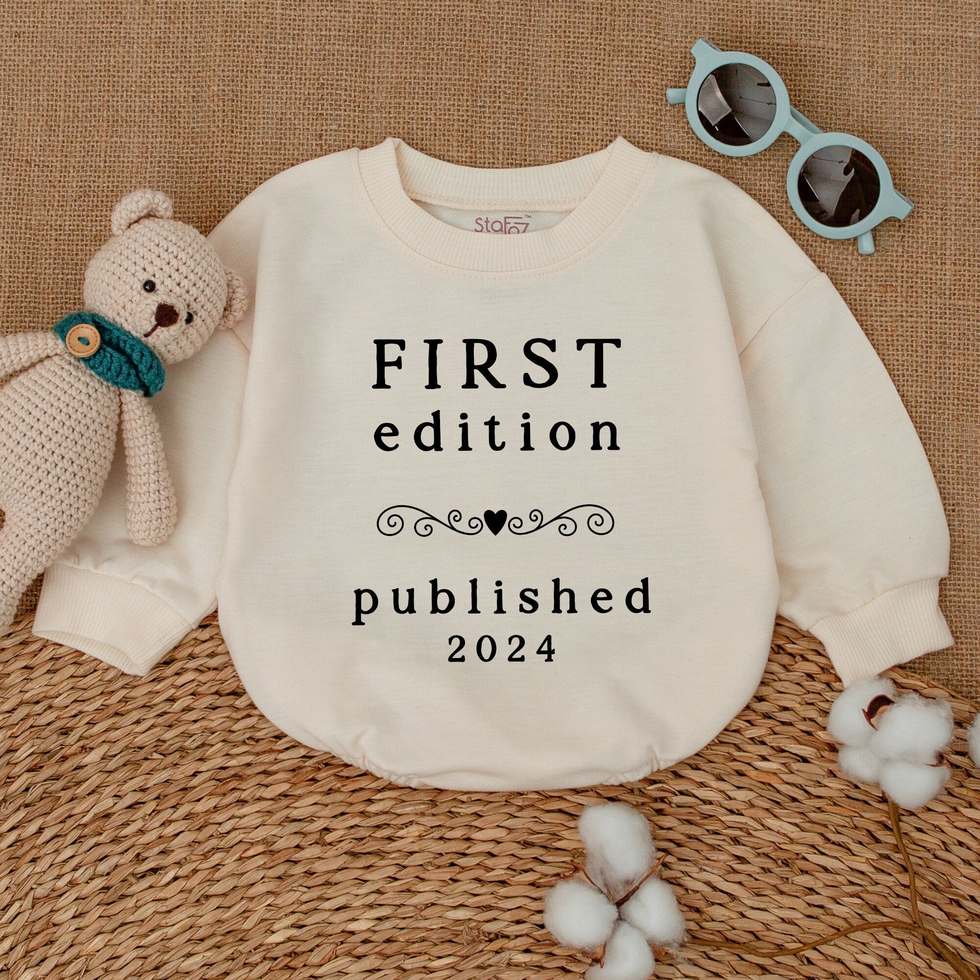 First Edition Published 2024 Baby Romper Vintage Style Gender Neutral Soft Cotton Newborn Bodysuit Sweet Baby Announcement Gift