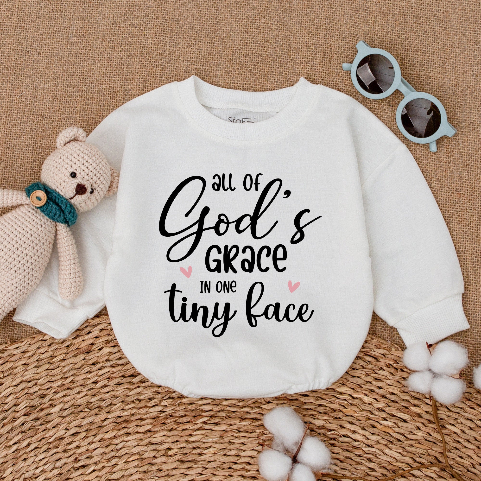 All Of God's Grace in One Tiny Face Romper Baby Bodysuit Newborn Cotton Outfit Sweet Gift for Baby Shower or Pregnancy Announcement