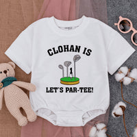 Let's Par-Tee Golf Theme Bubble Romper Infant Birthday Outfit Soft Cotton Fun Green Black Design First Birthday Celebration