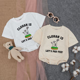 Let's Par-Tee Golf Theme Bubble Romper Infant Birthday Outfit Soft Cotton Fun Green Black Design First Birthday Celebration