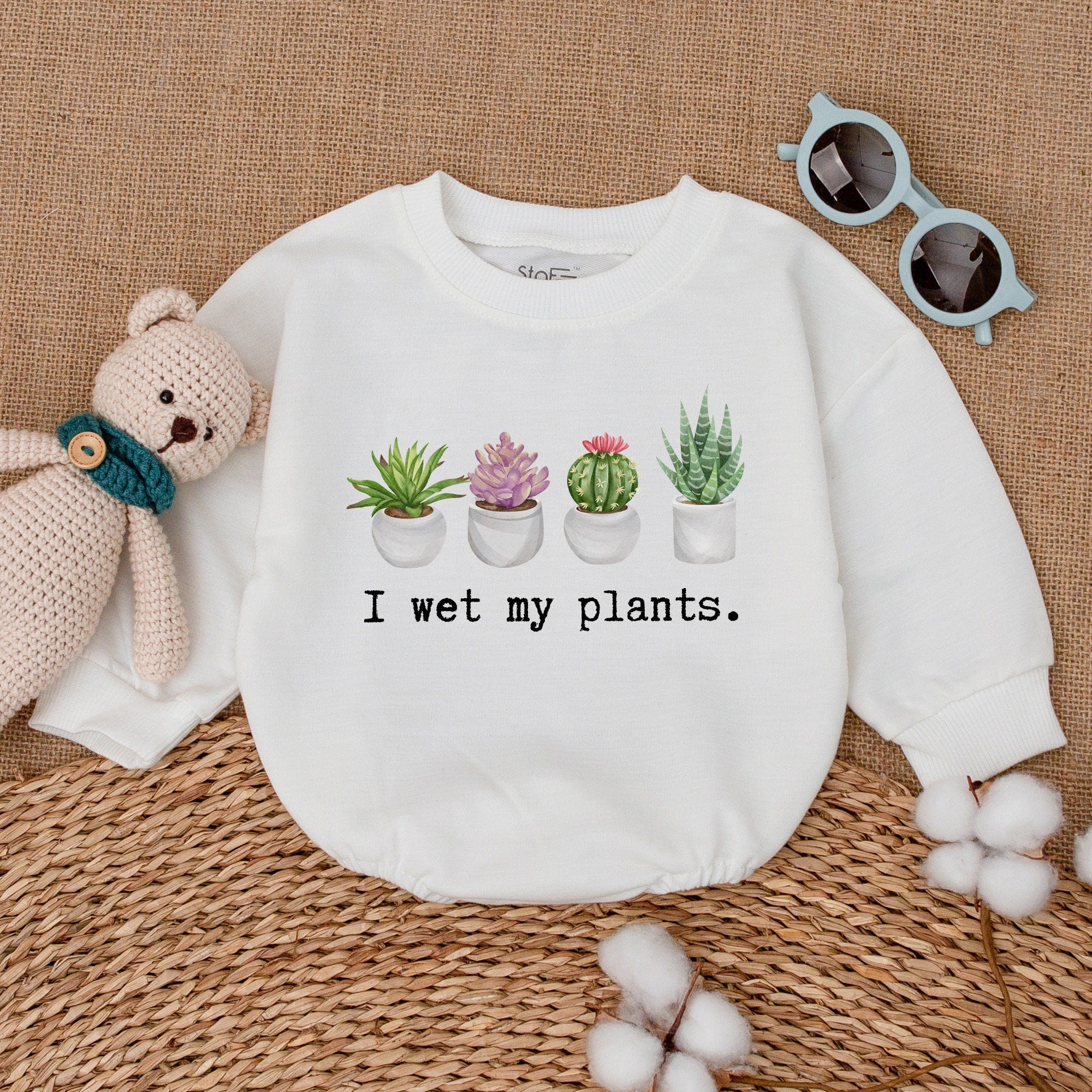 I Wet My Plants Baby Romper Funny Plant Design Bodysuit Soft Cotton Hipster Outfit Gift for Baby Shower or Birthday