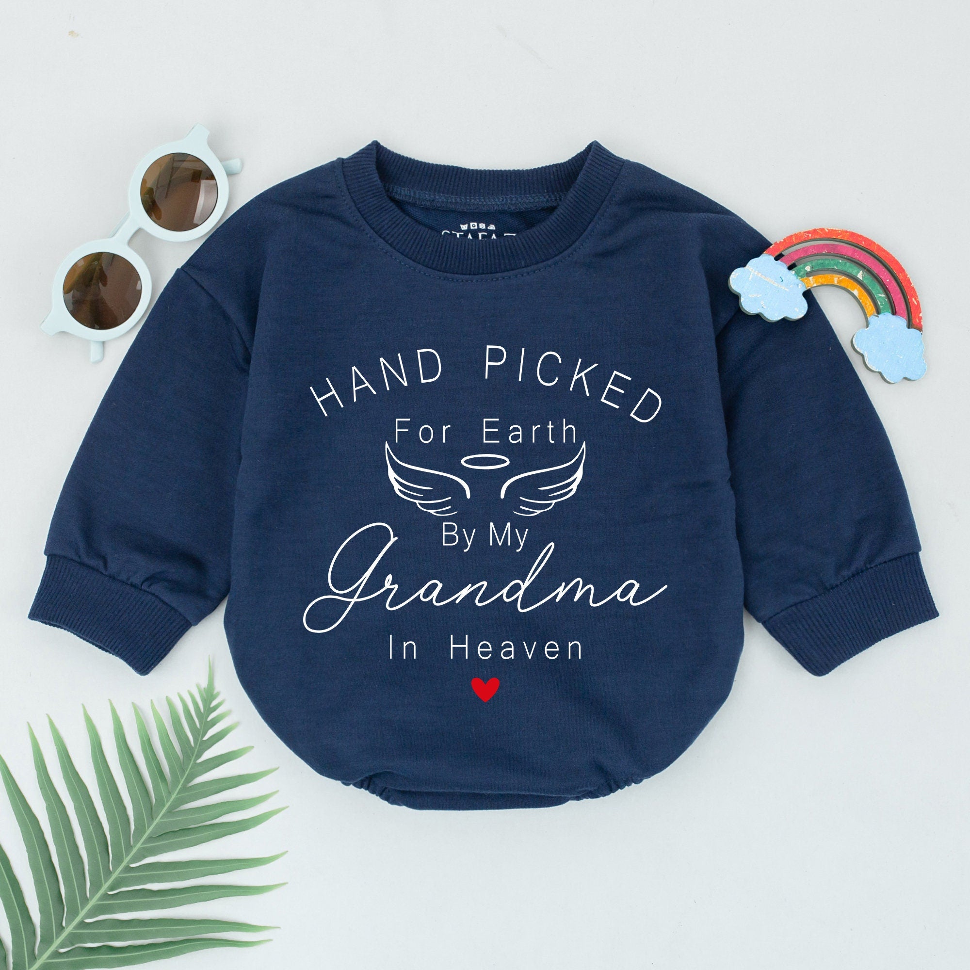 Hand Picked For Earth Romper Baby Outfit with Angel Wings and Heart Design Personalized Memorial Gift for Baby Shower Soft Cotton