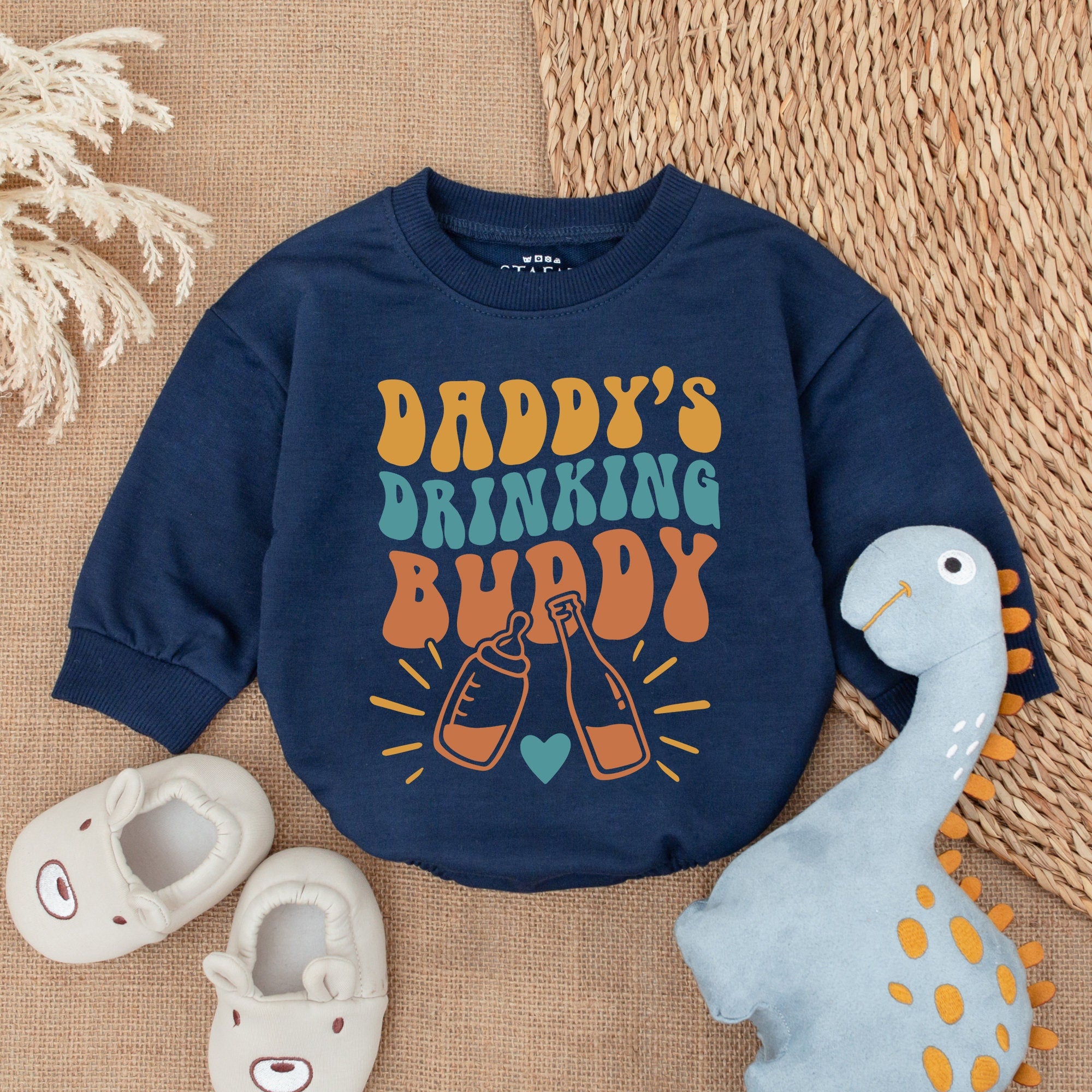 Daddy's Drinking Buddy Baby Romper with Retro Design Fun Gift for Father's Day Soft Cotton Infant Clothes Whimsical Baby Shower Present