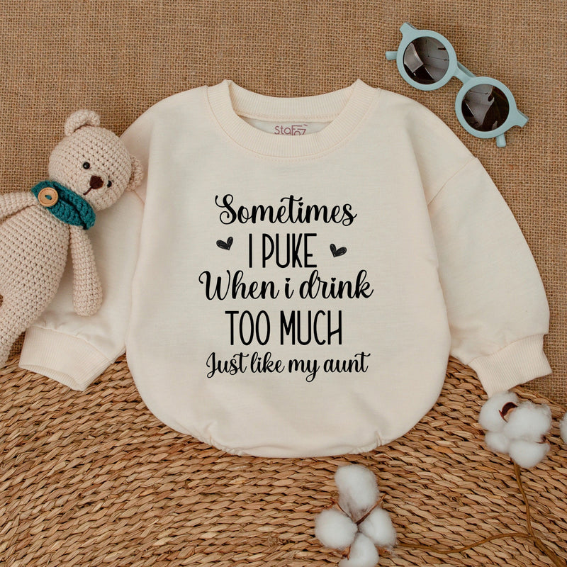 Sometimes I Puke Romper Baby Bodysuit Retro Vintage Humor Outfit Soft Cotton Infant Gift for Auntie's Bestie Party or Casual Wear