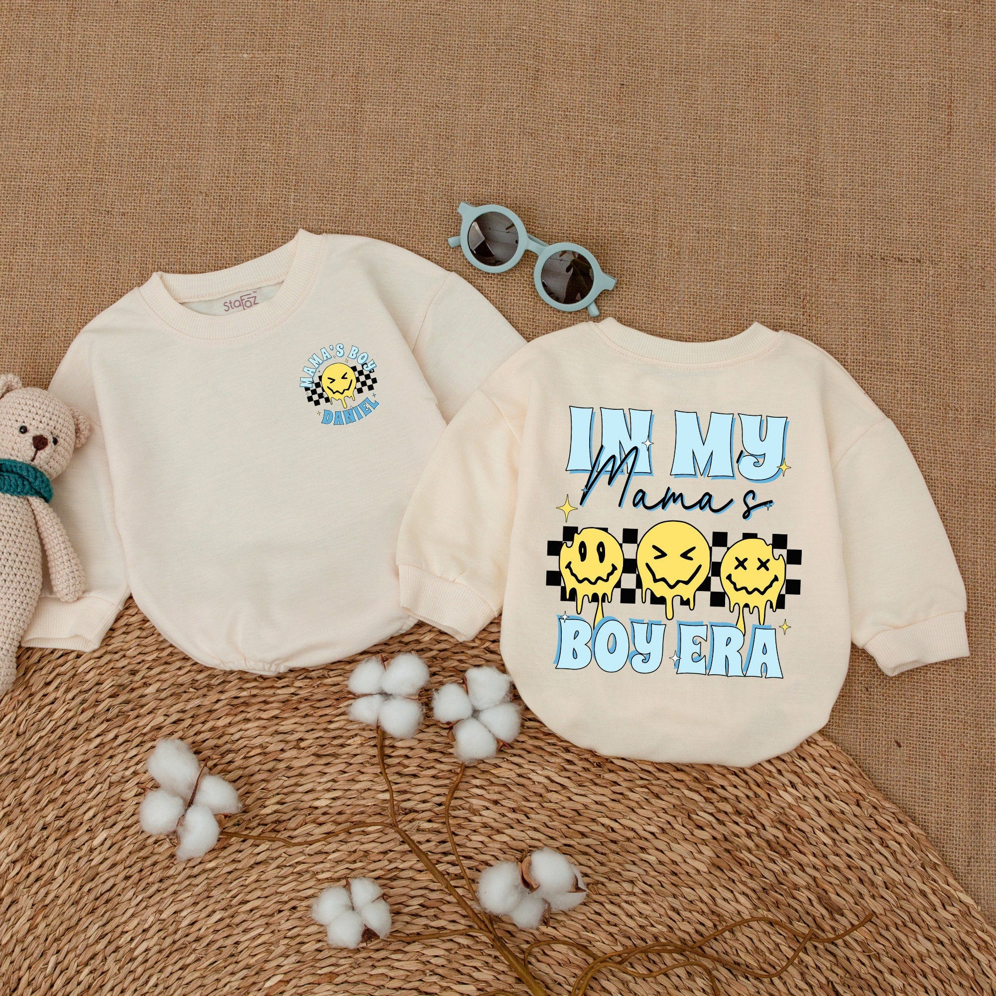 Personalized Baby Boy Romper Mama's Bestie Era Smiley Graphic Newborn Gift Cotton Comfortable Shower Outfit Infant Clothes