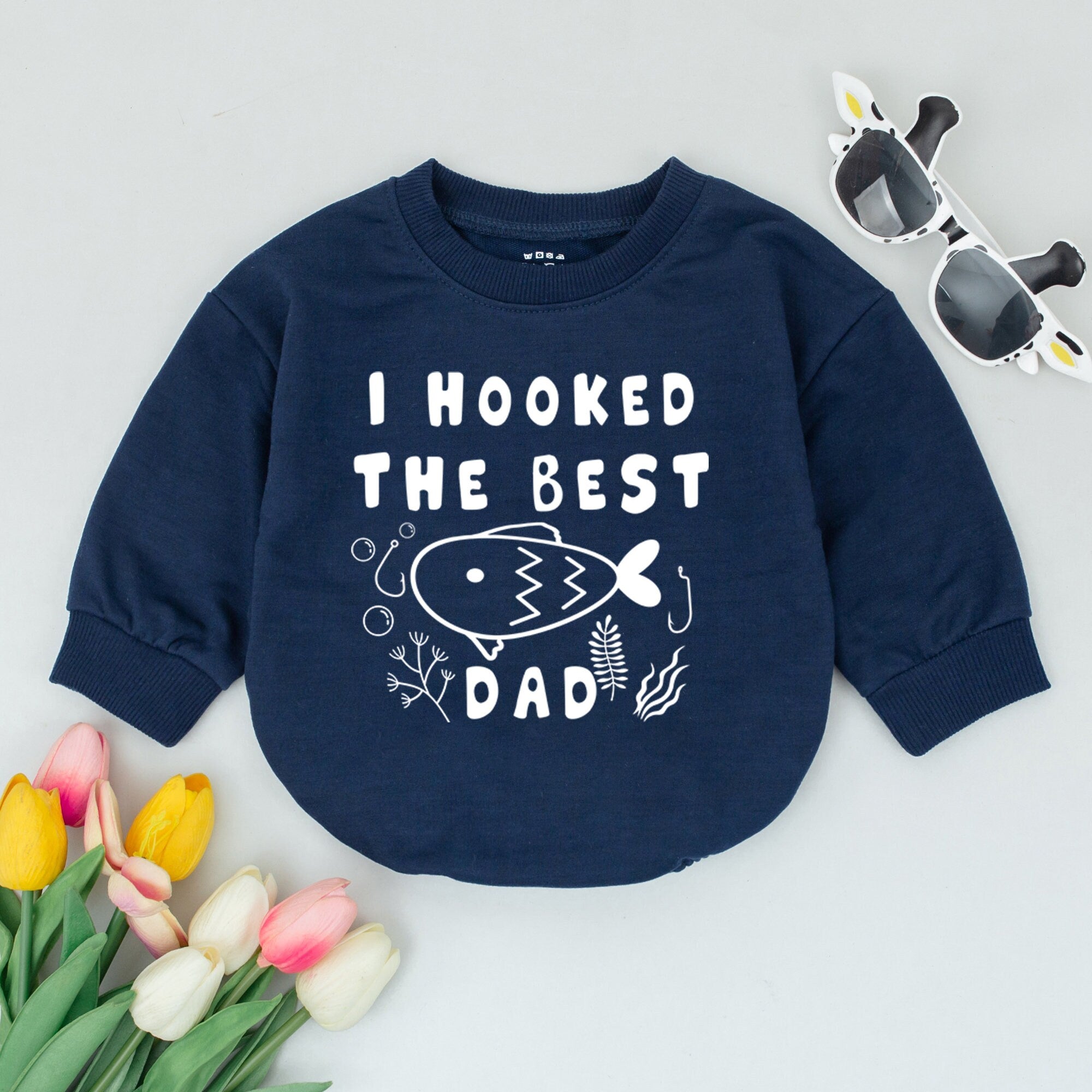 I Hooked The Best Dad Baby Romper with Fun Fish Design