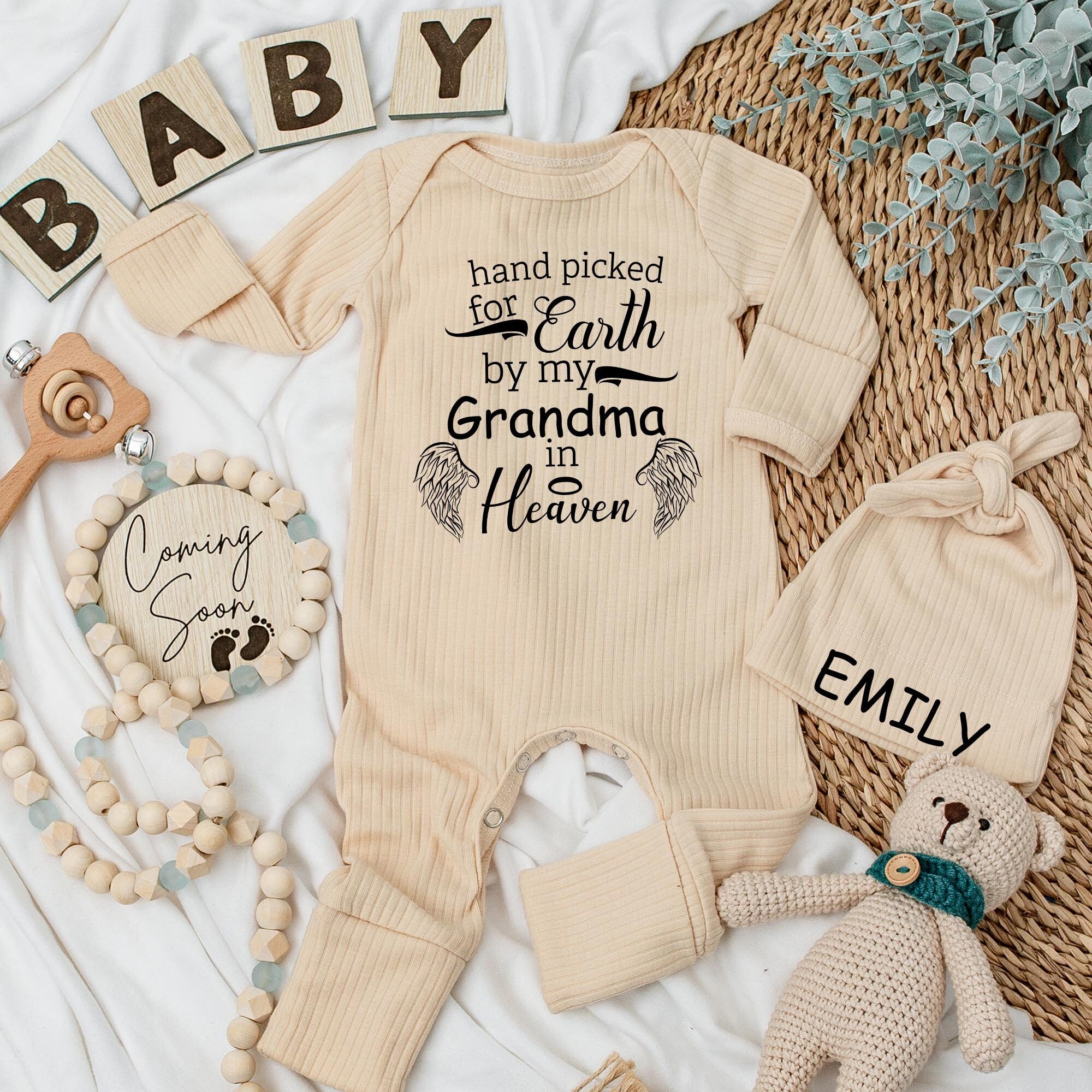 Hand Picked for Earth Baby Bodysuit with Angel Wings Grandma in Heaven Sentimental Gift Ideal for Baby Showers Pregnancy Announcements