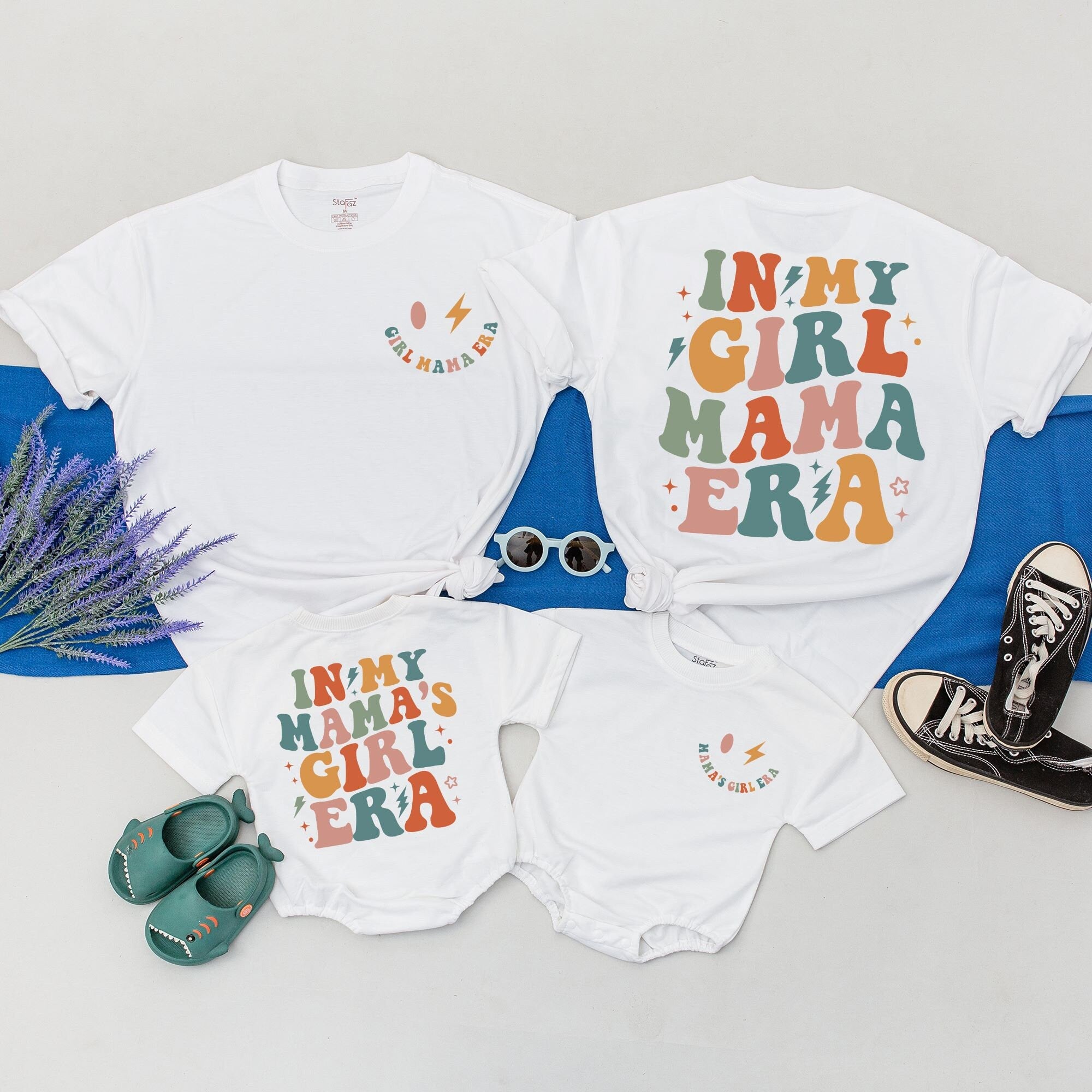 Custom Girl Mama Era Matching Outfits Family Gift Vibrant Retro Design Cozy Cotton Baby Shower Mother's Day New Mom Present