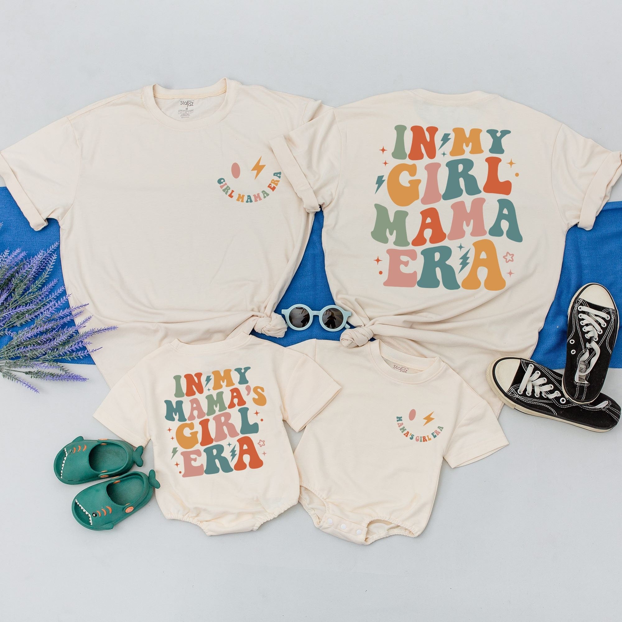 Custom Girl Mama Era Matching Outfits Family Gift Vibrant Retro Design Cozy Cotton Baby Shower Mother's Day New Mom Present