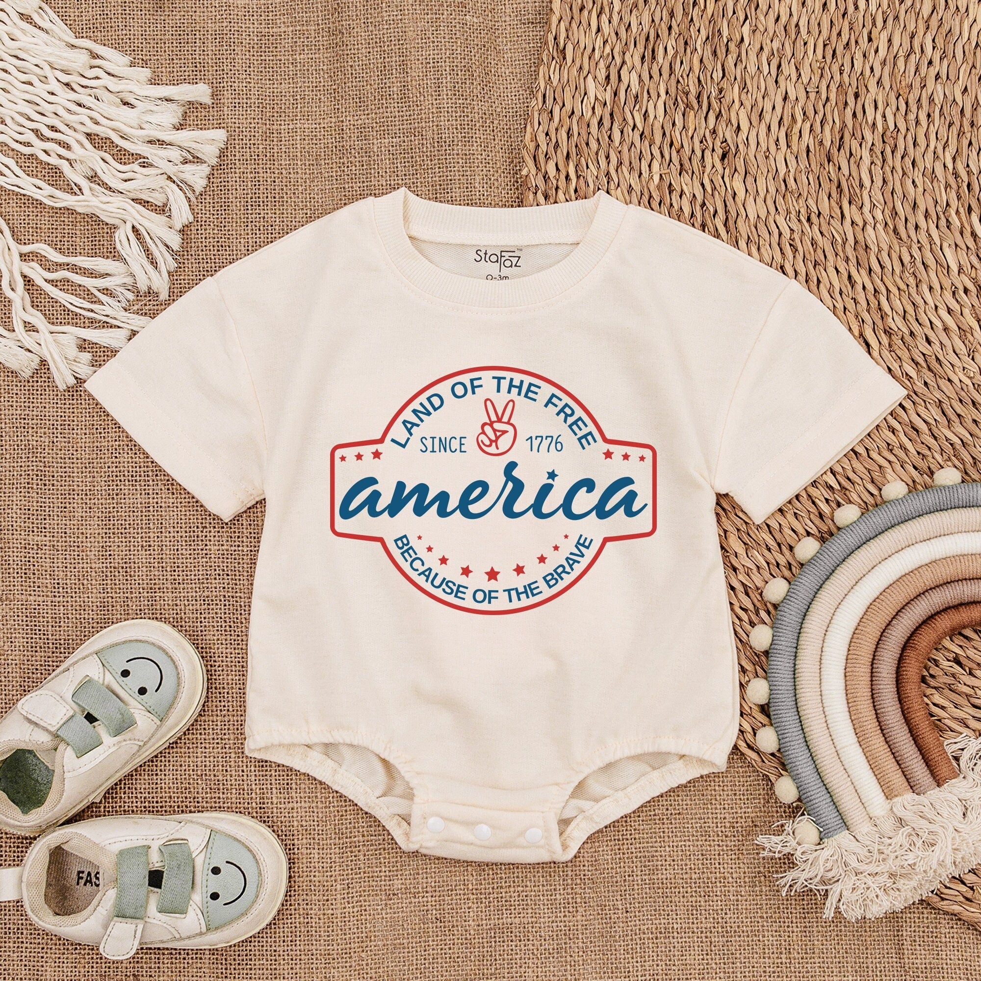 Custom Retro 4th of July Baby Romper with Name - Limited Edition