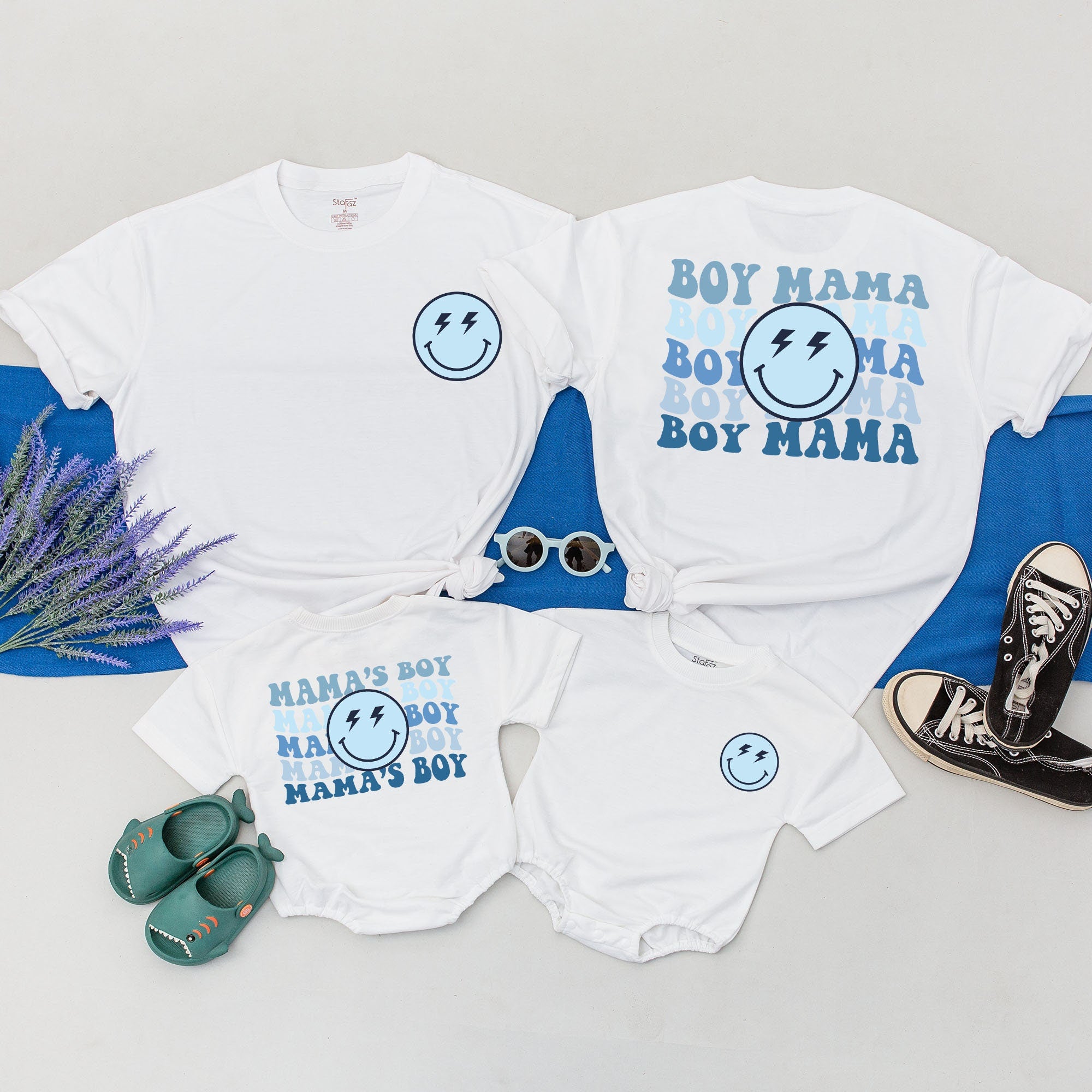 Mamas Boy and Boy Mama Matching Shirts Light Blue Graphic Tees Mom Son Outfits Soft Cotton New Mom Gift Funny Baby Shower Present
