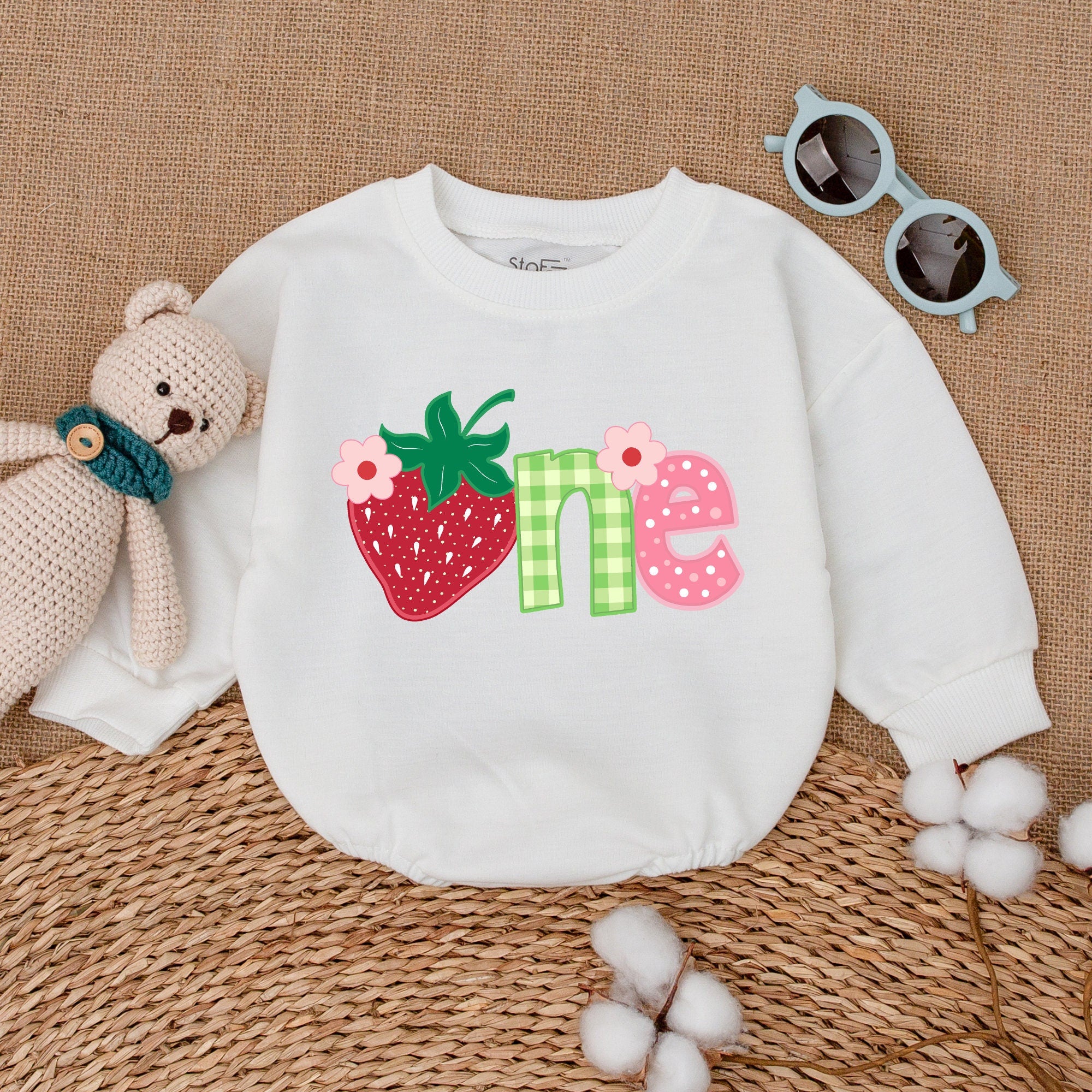One Strawberry Sweet One Birthday Romper Baby Girl Smash Cake Outfit with Gingham Polka Dot Details Soft Cotton Vibrant Infant Party Wear