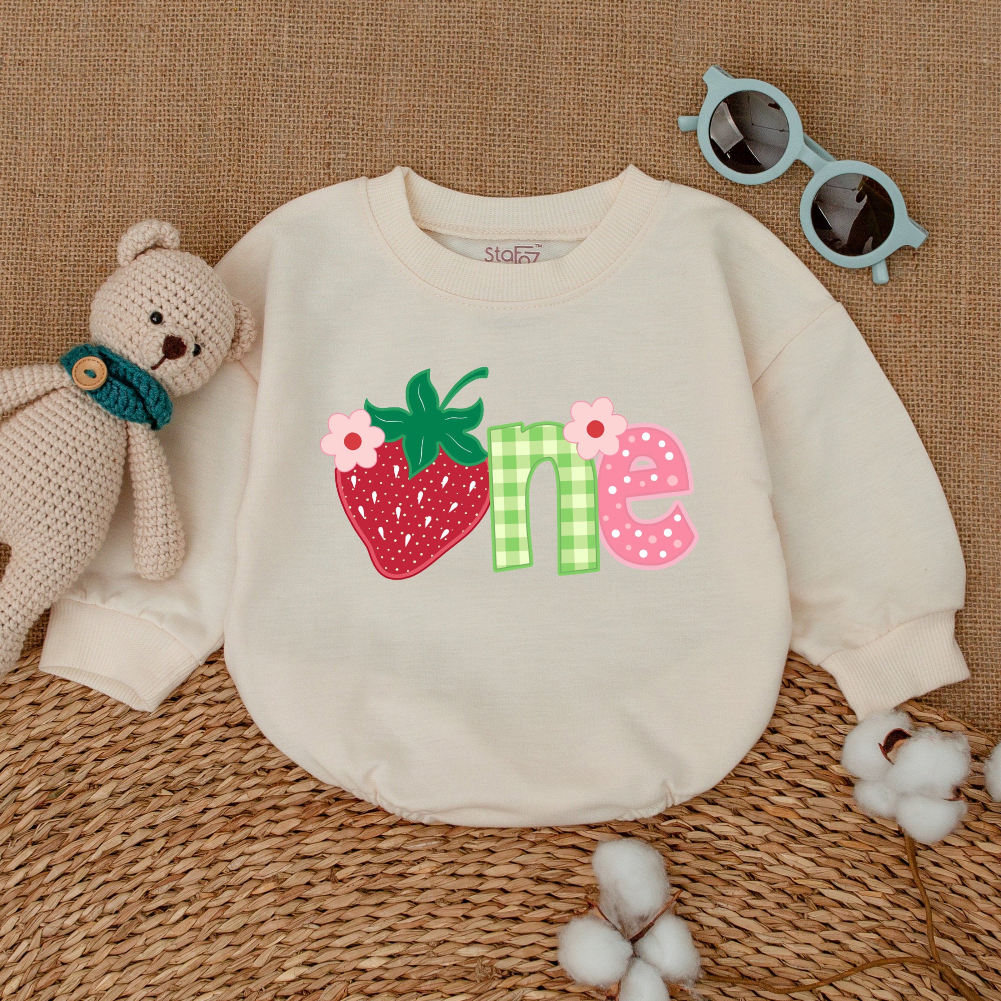 One Strawberry Sweet One Birthday Romper Baby Girl Smash Cake Outfit with Gingham Polka Dot Details Soft Cotton Vibrant Infant Party Wear