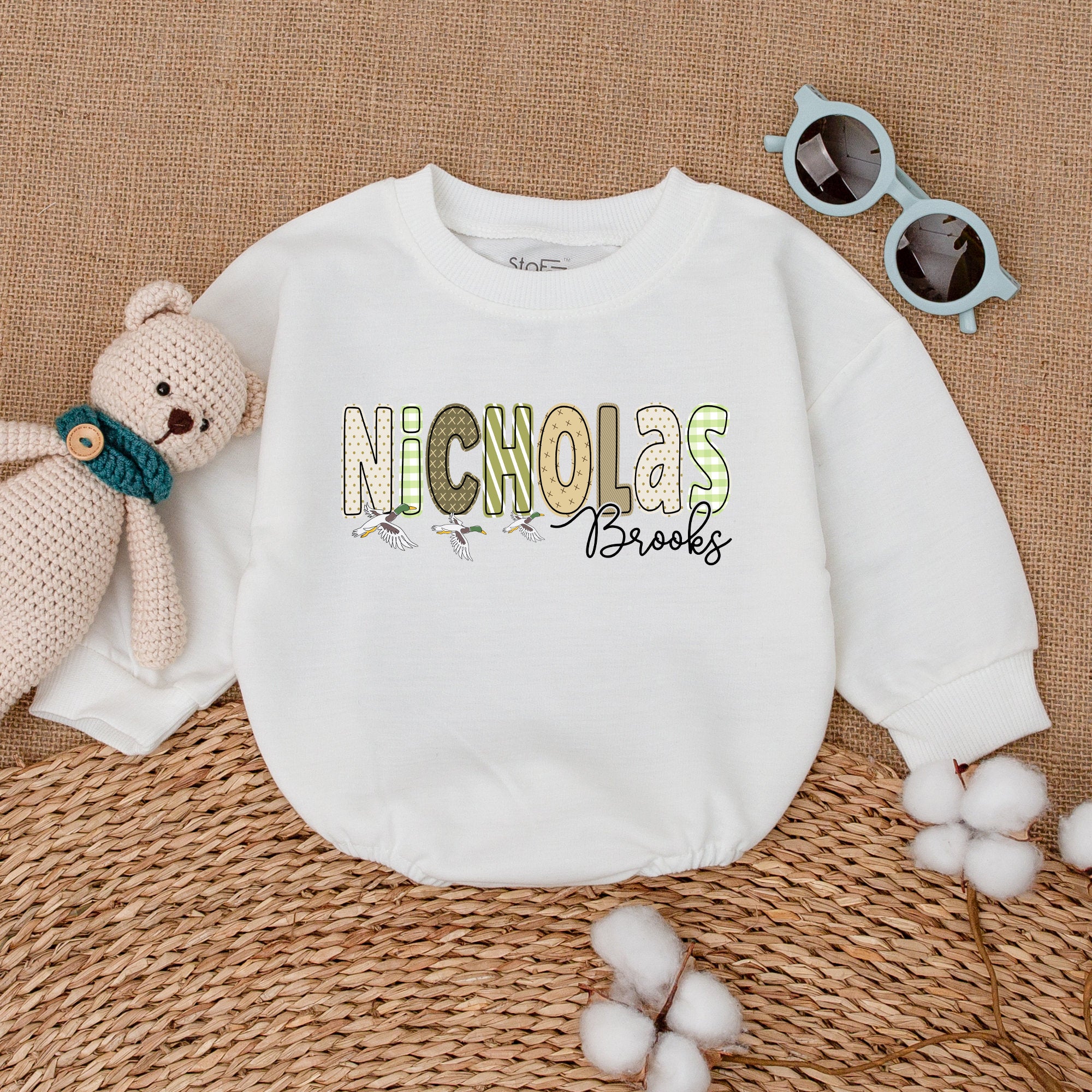 Personalized Nicholas Brooks Mallard Ducks Baby Romper Nature Design Fun Infant Bodysuit Soft Cotton Gift for Toddler Birthday