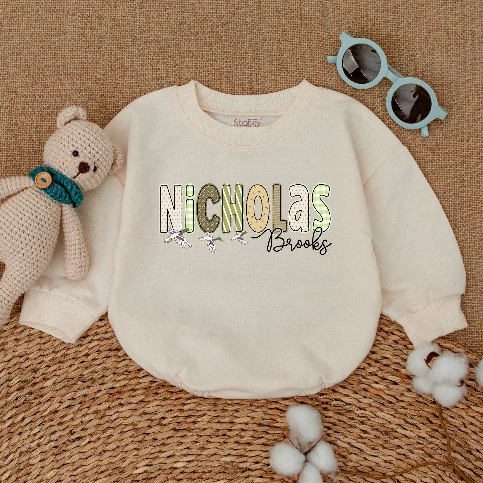 Personalized Nicholas Brooks Mallard Ducks Baby Romper Nature Design Fun Infant Bodysuit Soft Cotton Gift for Toddler Birthday