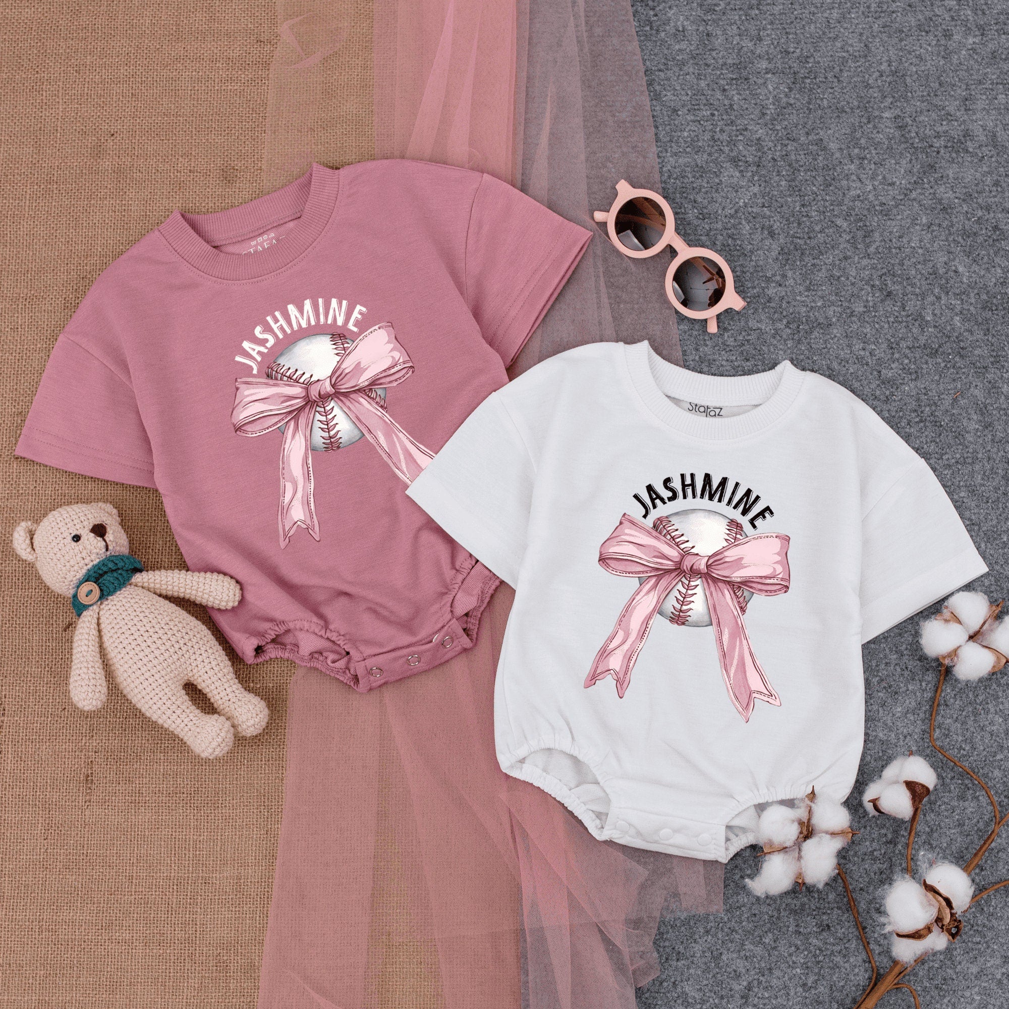 Cute Pink Bow Baseball Baby Girl Bodysuit Comfortable Soft Gameday Toddler T-shirt Infant Outfit Playful Sports Design Birthday Gift
