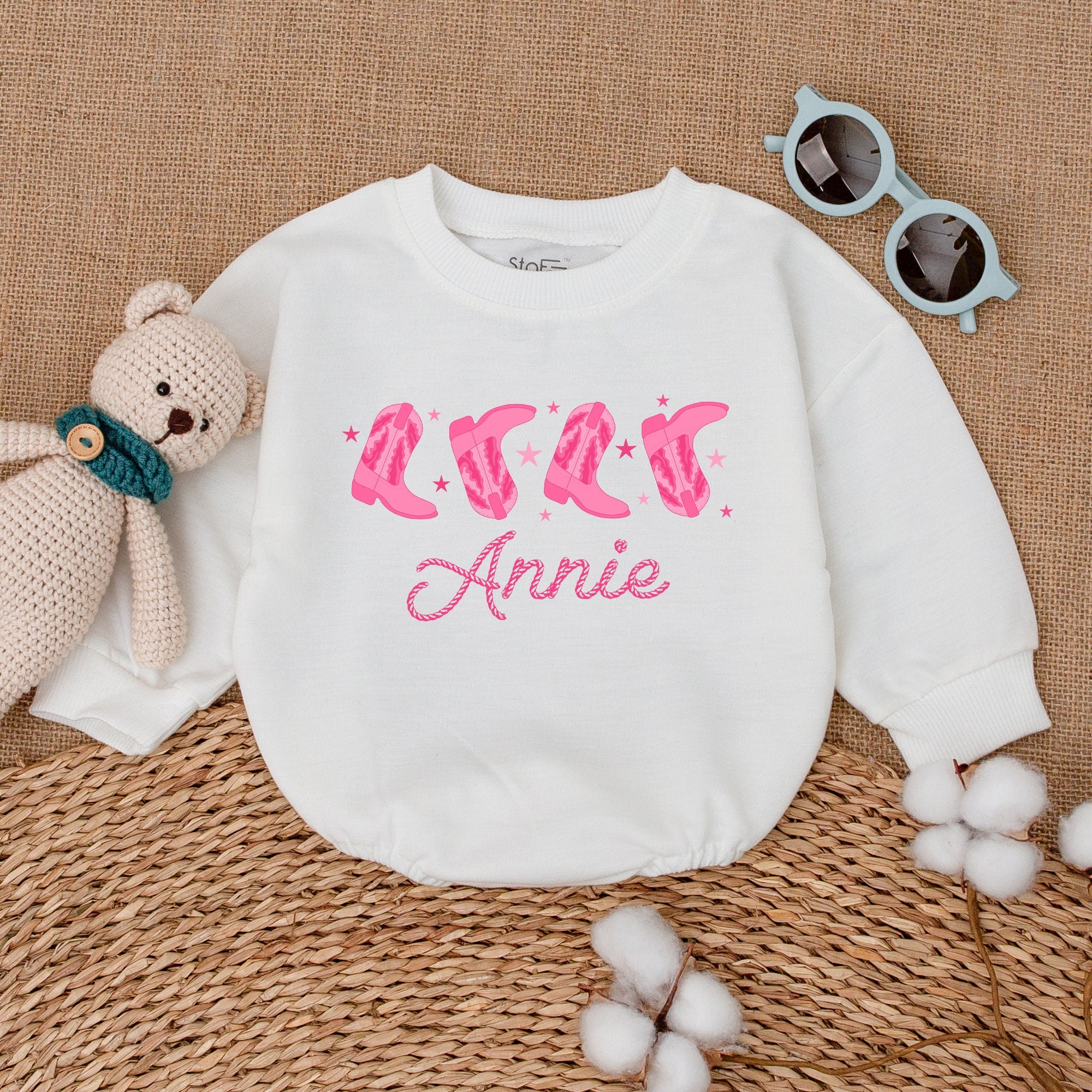 Personalized Cowgirl Boots Romper with Name - Custom Baby Gift