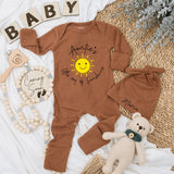Auntie's Little Ray of Sunshine Baby Bodysuit and Hat Set Newborn Gift Cotton Long Sleeve Outfit Personalized Name Option