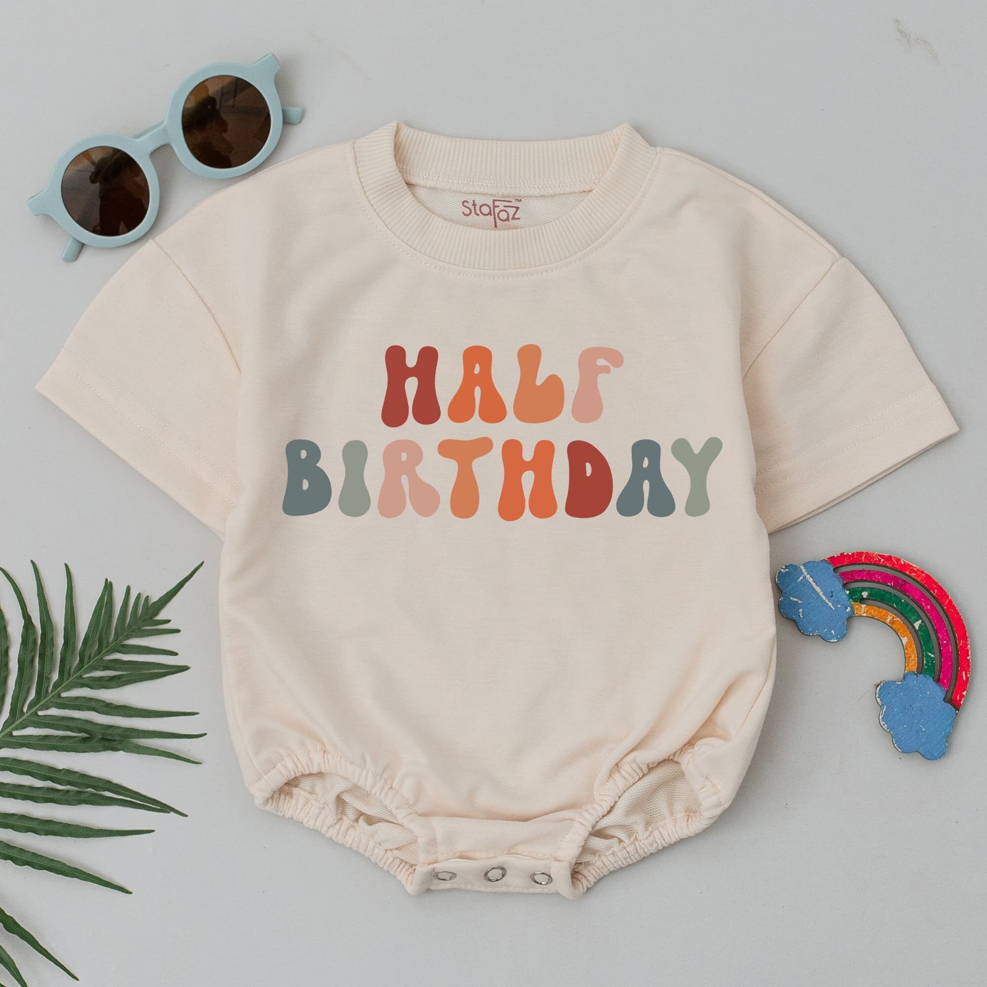 Half Birthday Baby Romper Vibrant Cotton Outfit for 6 Months Celebration Soft Newborn Gift Colorful Half Way to One Design