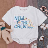 New To the Crew Baby Romper with Anchor Waves Design Summer Beach Outfit Soft Cotton Short Sleeve Infant Gift Blue Yellow Orange