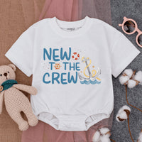New To the Crew Baby Romper with Anchor Waves Design Summer Beach Outfit Soft Cotton Short Sleeve Infant Gift Blue Yellow Orange