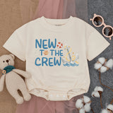 New To the Crew Baby Romper with Anchor Waves Design Summer Beach Outfit Soft Cotton Short Sleeve Infant Gift Blue Yellow Orange