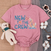 New To the Crew Baby Romper with Anchor Waves Design Summer Beach Outfit Soft Cotton Short Sleeve Infant Gift Blue Yellow Orange