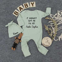 If Mommy Says No I'll Ask Auntie Sophia Custom Baby Bodysuit and Hat Cute Infant Outfit Gift for Newborn Soft Cotton Keepsake