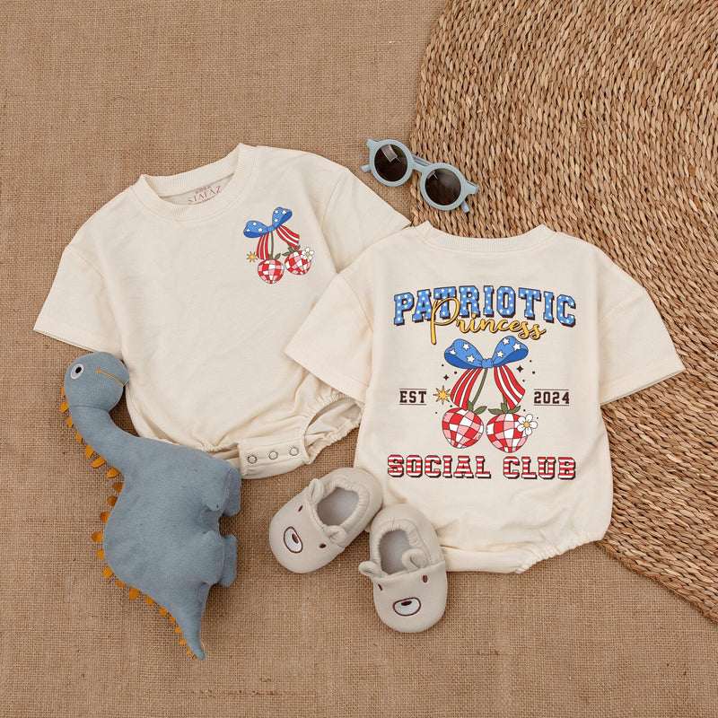 Patriotic Baby Girl Romper with Stars and Stripes Bow Retro Americana 4th of July Outfit Soft Cotton Newborn Bodysuit Holiday Gift